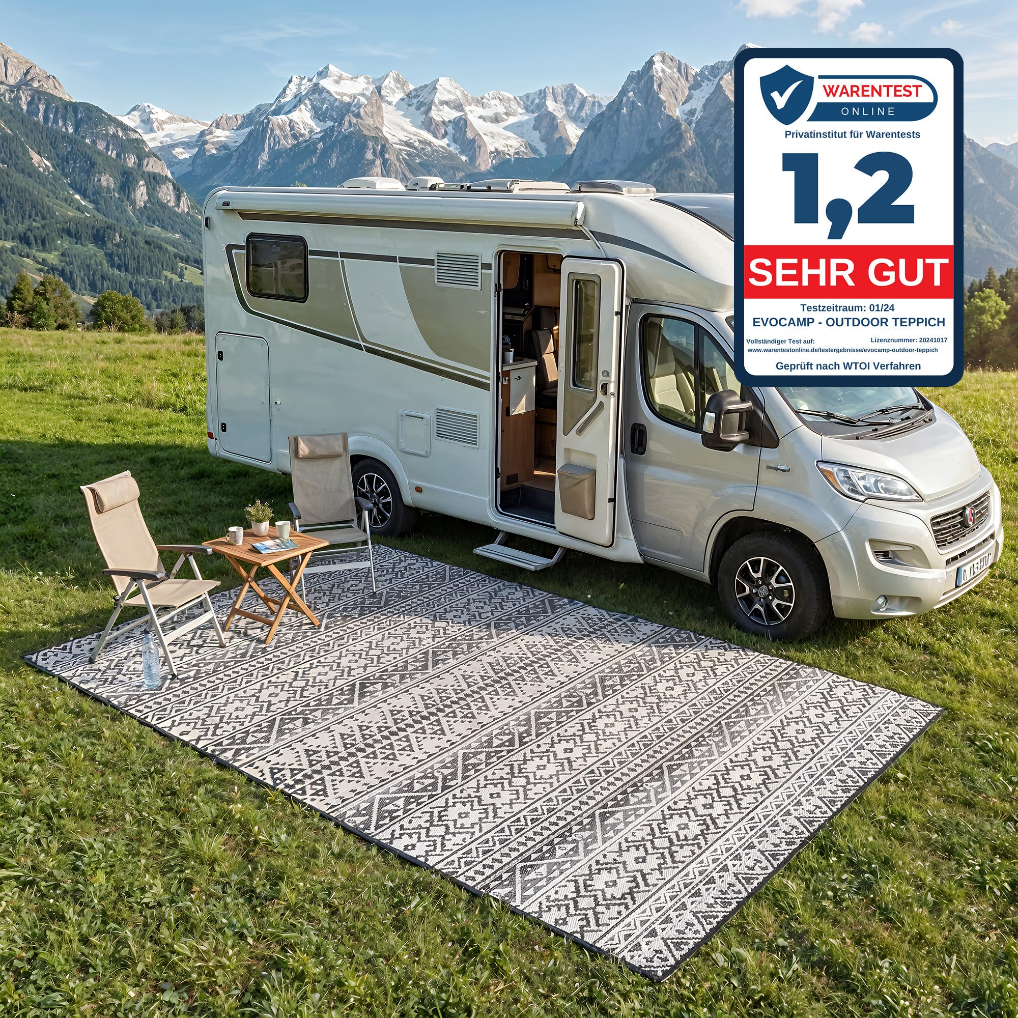 EVOCAMP Zeltteppiche Outdoor Picknick Teppich, Vorzeltteppich, wetterfest und leicht, Rechteck, schnelltrocknender Terassenteppich, UV-beständig, mit Tragetasche