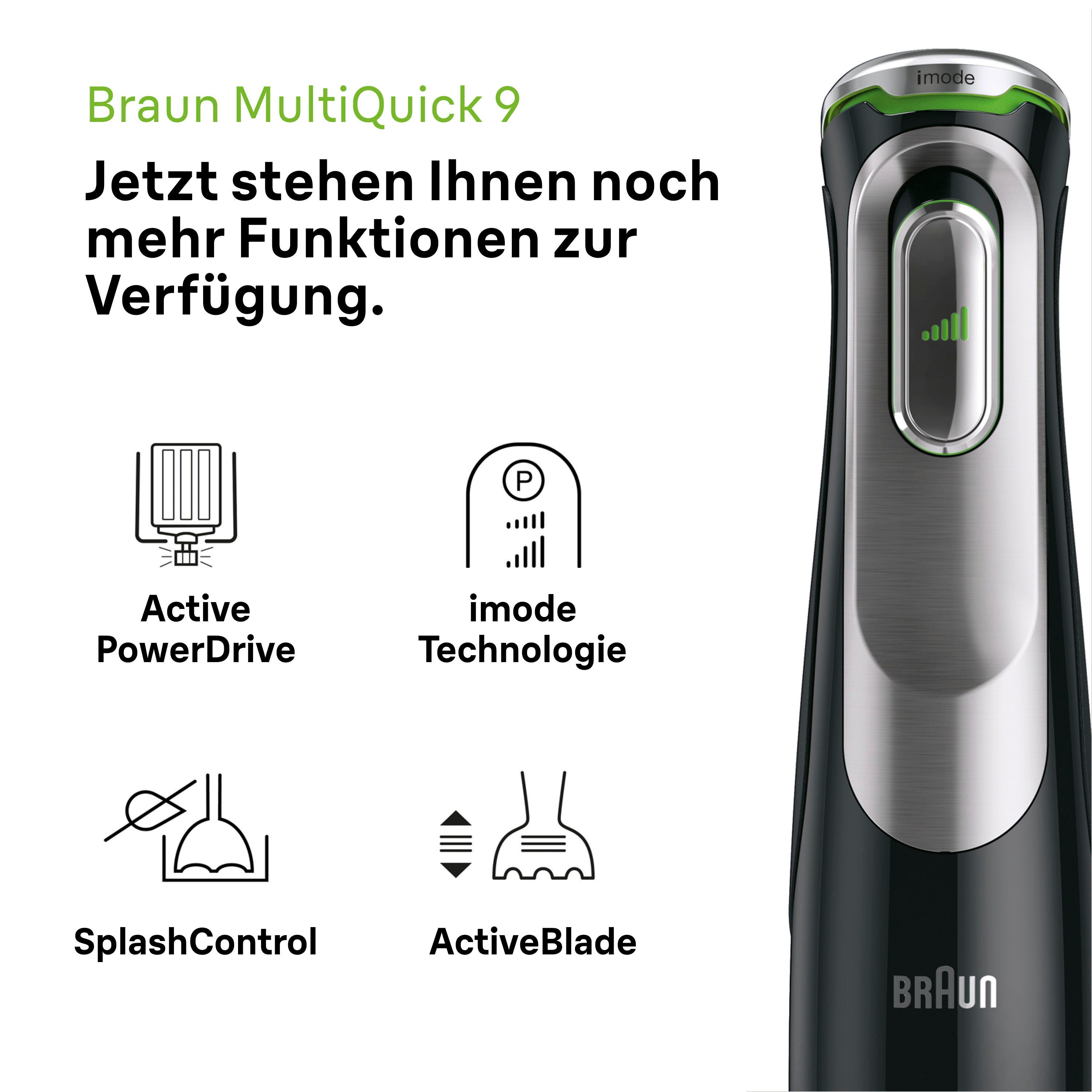 Braun Stabmixer MQ MultiQuick 9, Mixeraufsatz, Schneebesen, Zerkleinerer, 1200 Behälter 0,6l W, Gemüsestampfer, 9147X