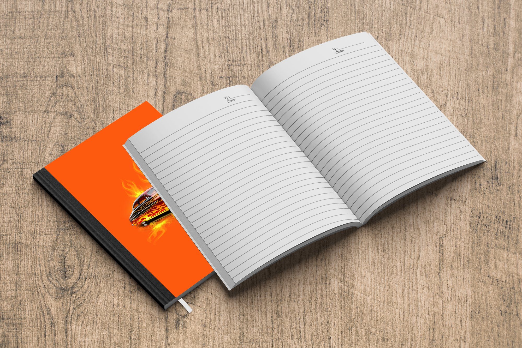 MuchoWow Notizbuch Auto Orange A5, - Feuer Notizheft, Tagebuch, Haushaltsbuch Vintage, Journal, Seiten, - 98 - - Merkzettel, Flammen