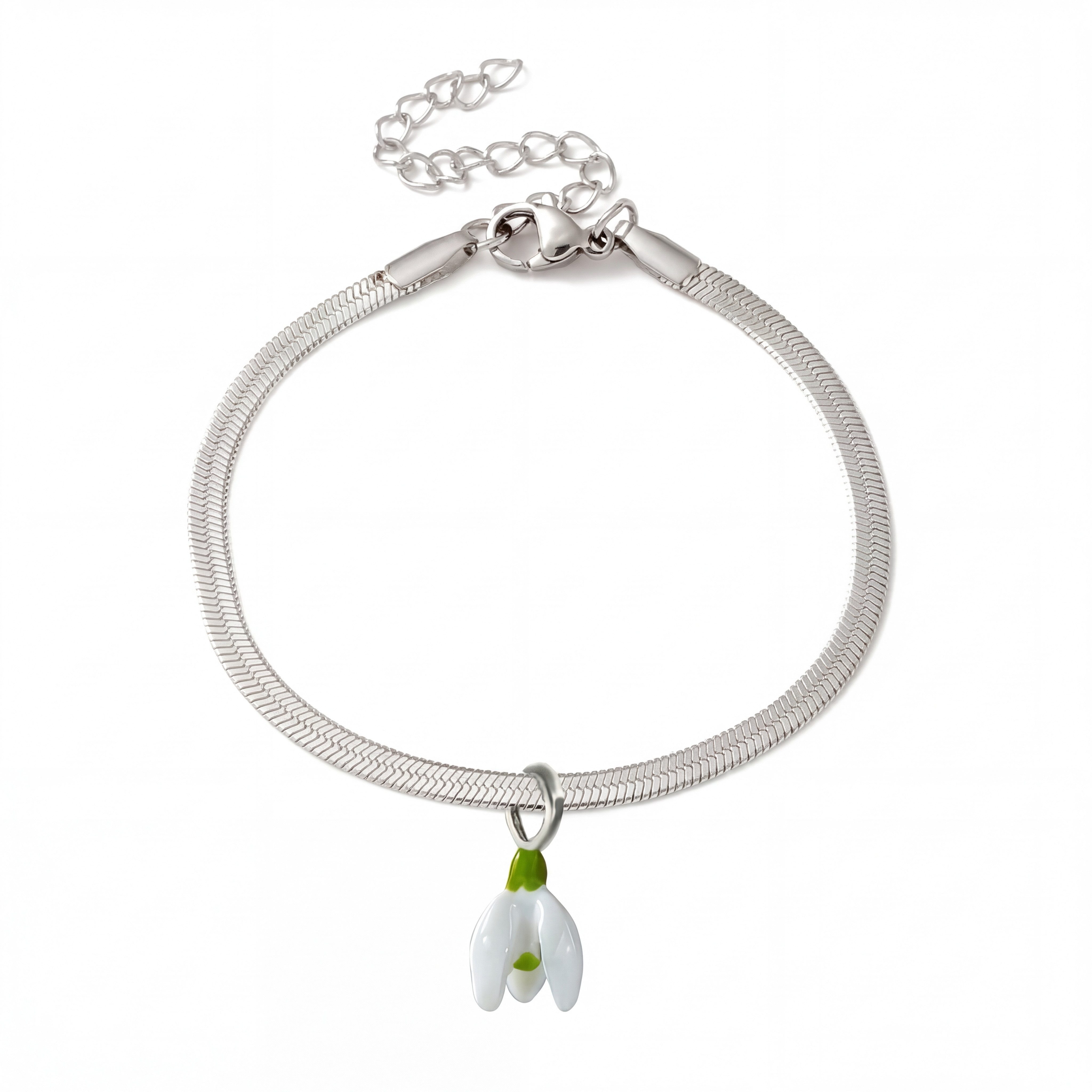 Villa Sorgenfrei Schmuckmanufaktur Armband Schneeglöckchen Armband Weisse & Grüne Emaille Edelstahl