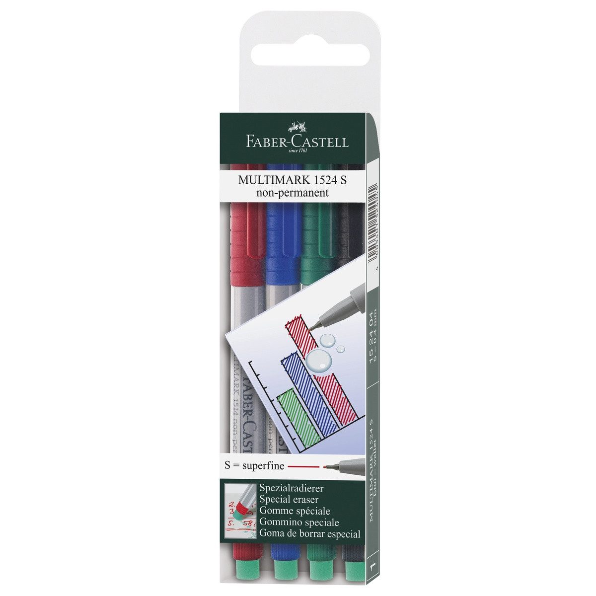Faber-Castell Marker FABER-CASTELL Marker Multimark 1524 S non-permanent 4 Stück