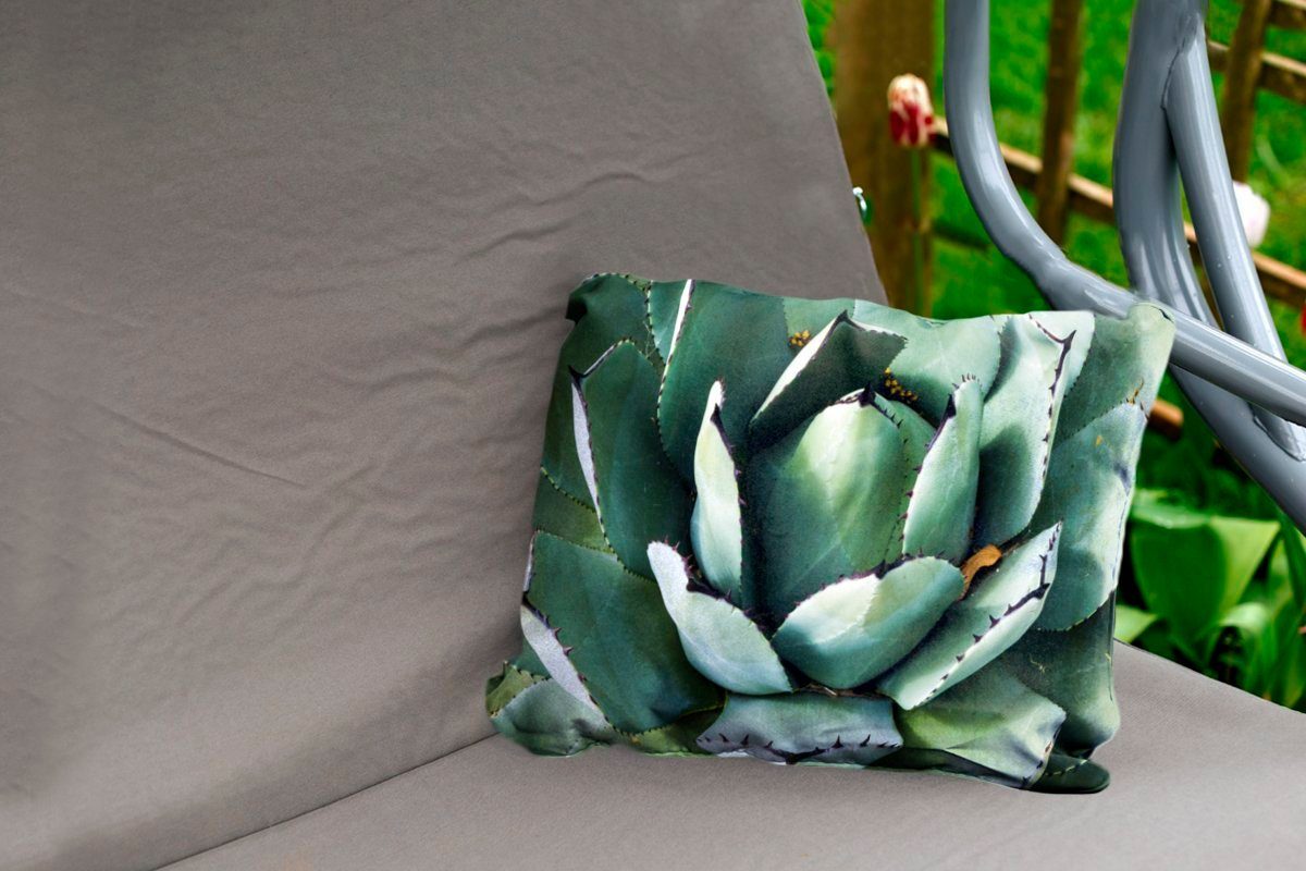 Polyester, Outdoor-Dekorationskissen, Dekokissenbezug, Kissenhülle Kaktus, Detail Dekokissen eines mintgrünen MuchoWow