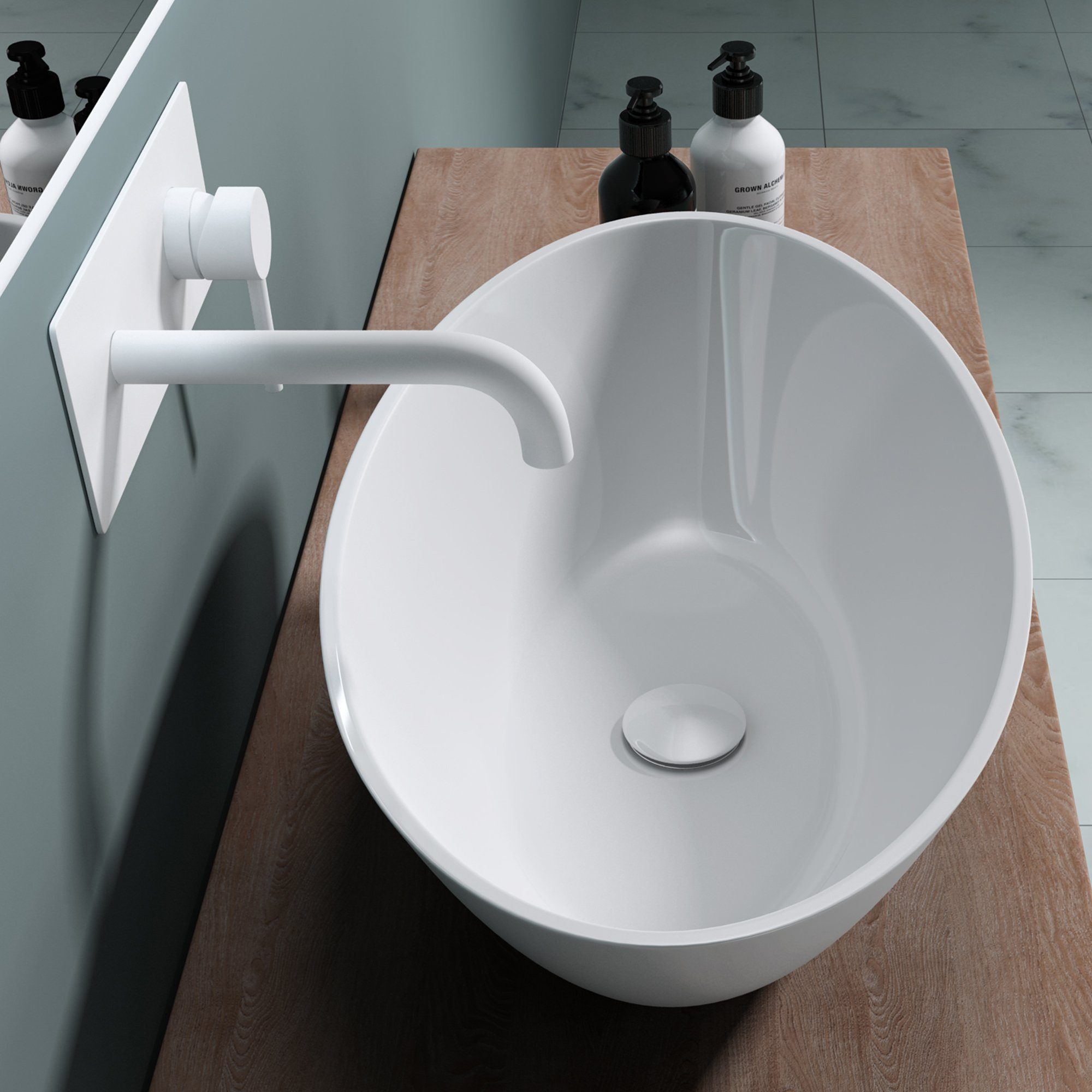 doporro Waschbecken Mineralguss Waschtisch Aufsatzwaschbecken rund günstig online kaufen