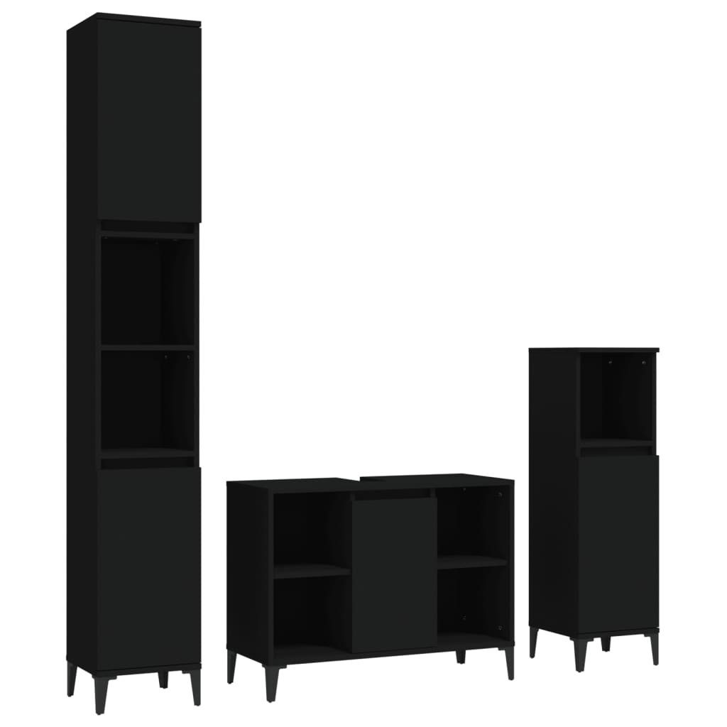 vidaXL Badezimmer-Set 3-tlg. Badmöbel-Set Schwarz Holzwerkstoff, günstig online kaufen