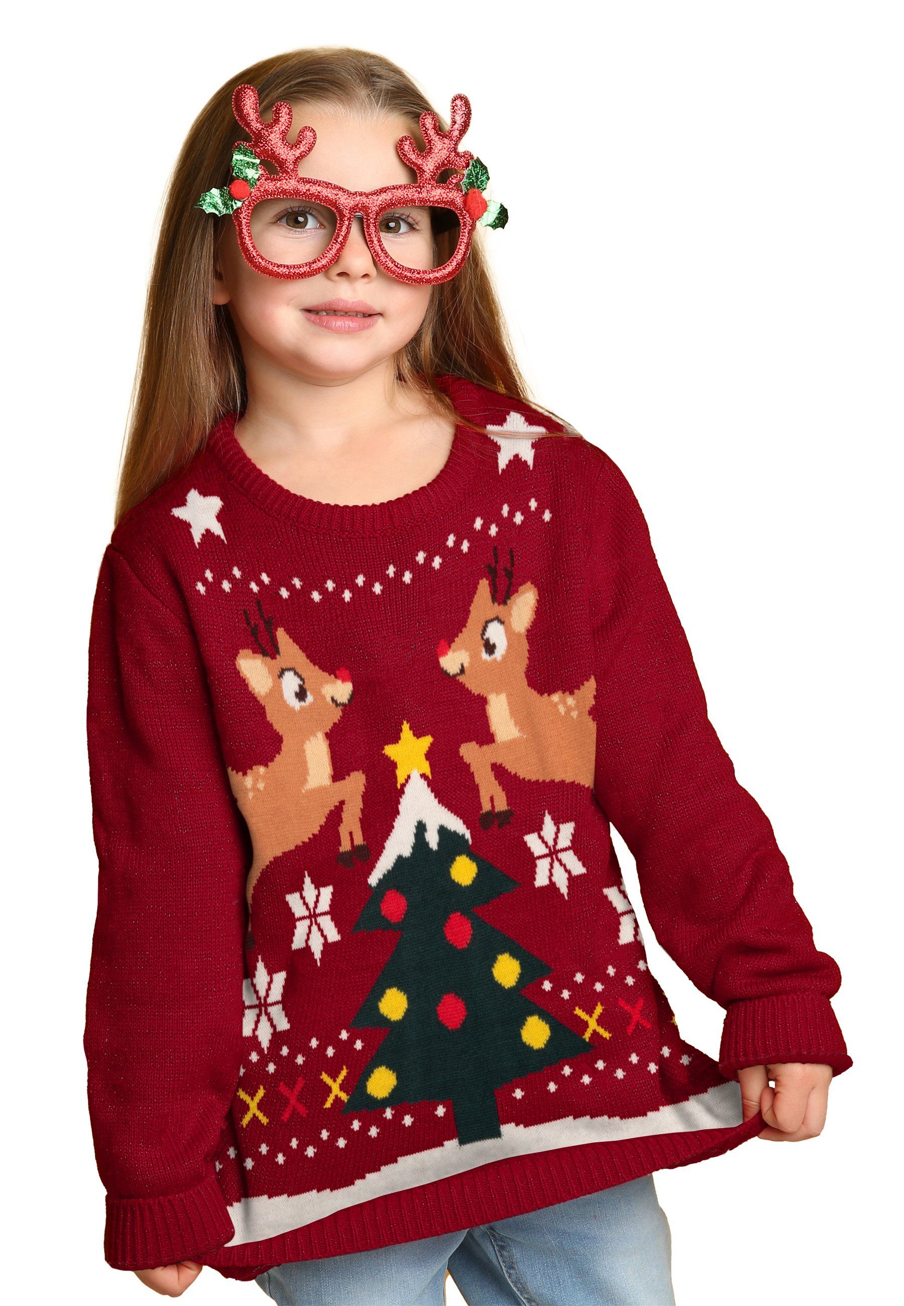 Rot Weihnachtspullover United Weihnachtspullover Sweater Christmas Kinder für - Labels® Ugly Rentiere
