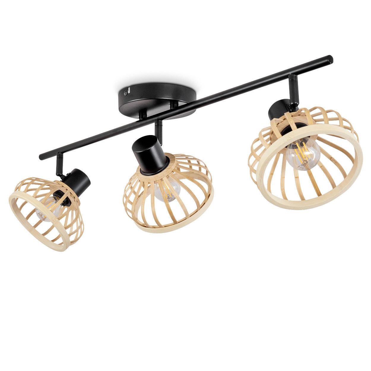 hofstein Deckenleuchte »Madrisio« Deckenlampe aus Metall/Bambus in Schwarz/Natur, ohne Leuchtmittel, Leuchte, verstellbare Gitter-Optik u. Lichteffekt, E14