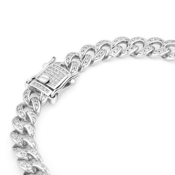 Tony Fein Silberarmband Panzerarmband Zirkonia Weiß Massiv 925 Silber, Rhodiniert Made in Italy für Damen und Herren