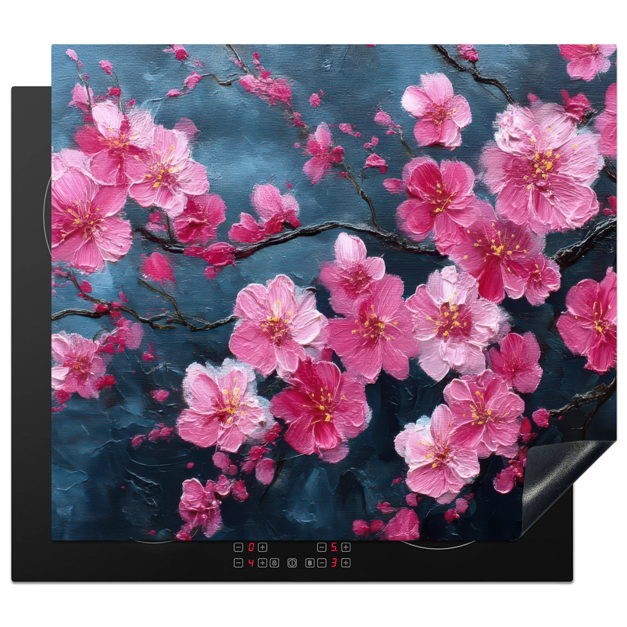 MuchoWow Herd-Abdeckplatte Blume - Blüten - Rosa - Abstrakt, Vinyl, (1 tlg), Ceranfeldabdeckung Küche, Herdabdeckplatte Einteilig, 59x51 cm