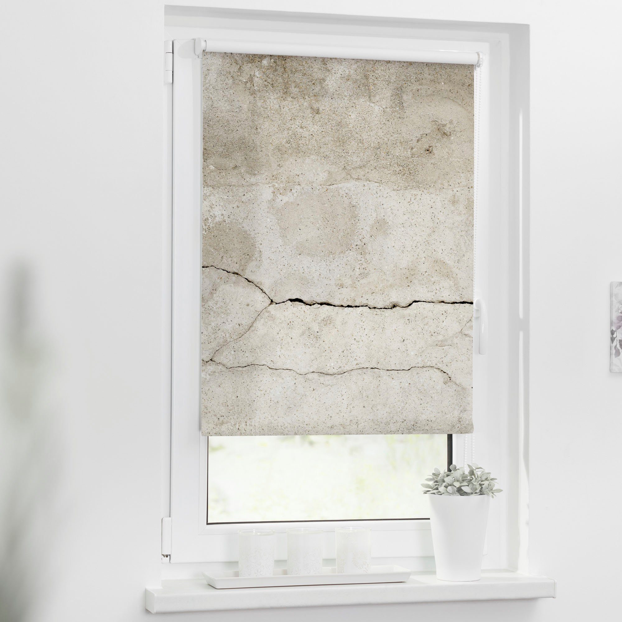 Seitenzugrollo Rollo Klemmfix, ohne Bohren, Verdunkelung, Beton - Grau, LICHTBLICK ORIGINAL, verdunkelnd, freihängend, Klemmfix