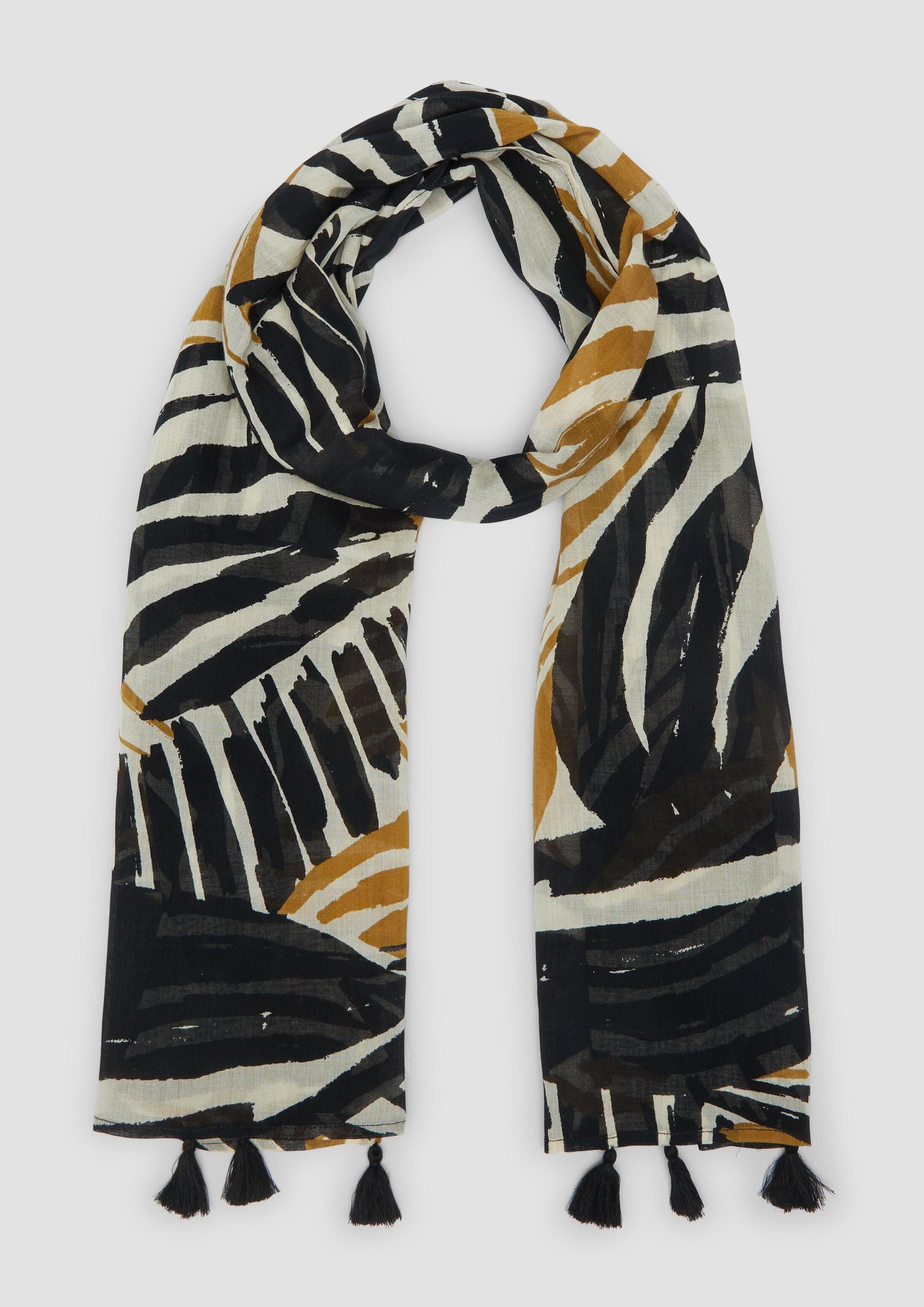 s.Oliver Schal Tuch, Elegantes Tuch mit All-over-Print und Quasten