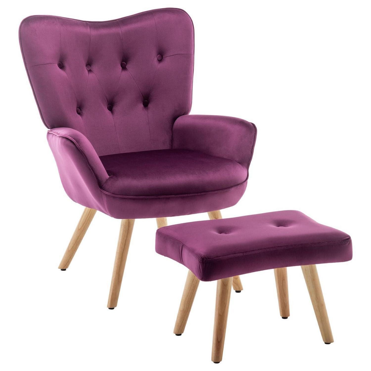 LuxusKollektion Ohrensessel Sessel Ohrensessel Hocker Samt Relaxsessel Wohnzimmer Lila sessel (1-St)