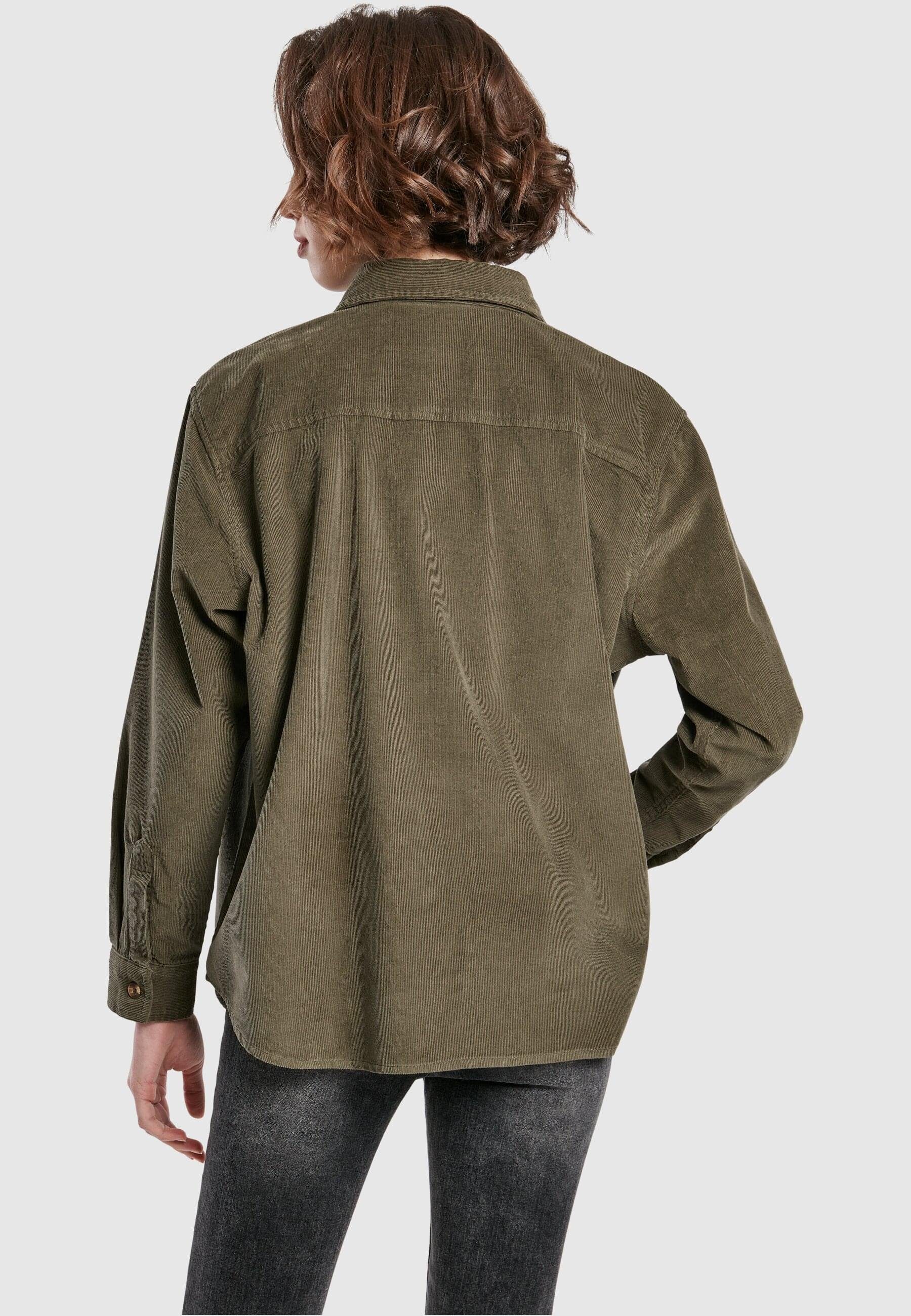 URBAN CLASSICS Langarmhemd Damen (1-tlg) Corduroy Shirt Oversized Ladies olive