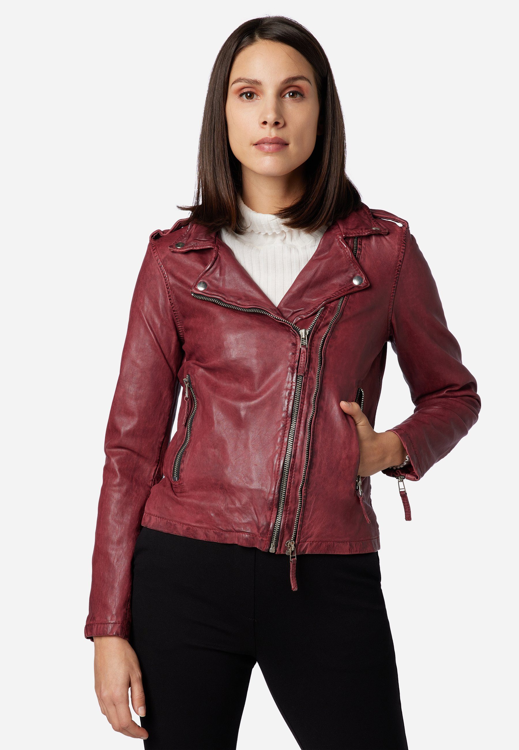 Foxy stylische hochwertiges Bordeaux Lamm Bikerjacke, Leder RICANO Lederjacke