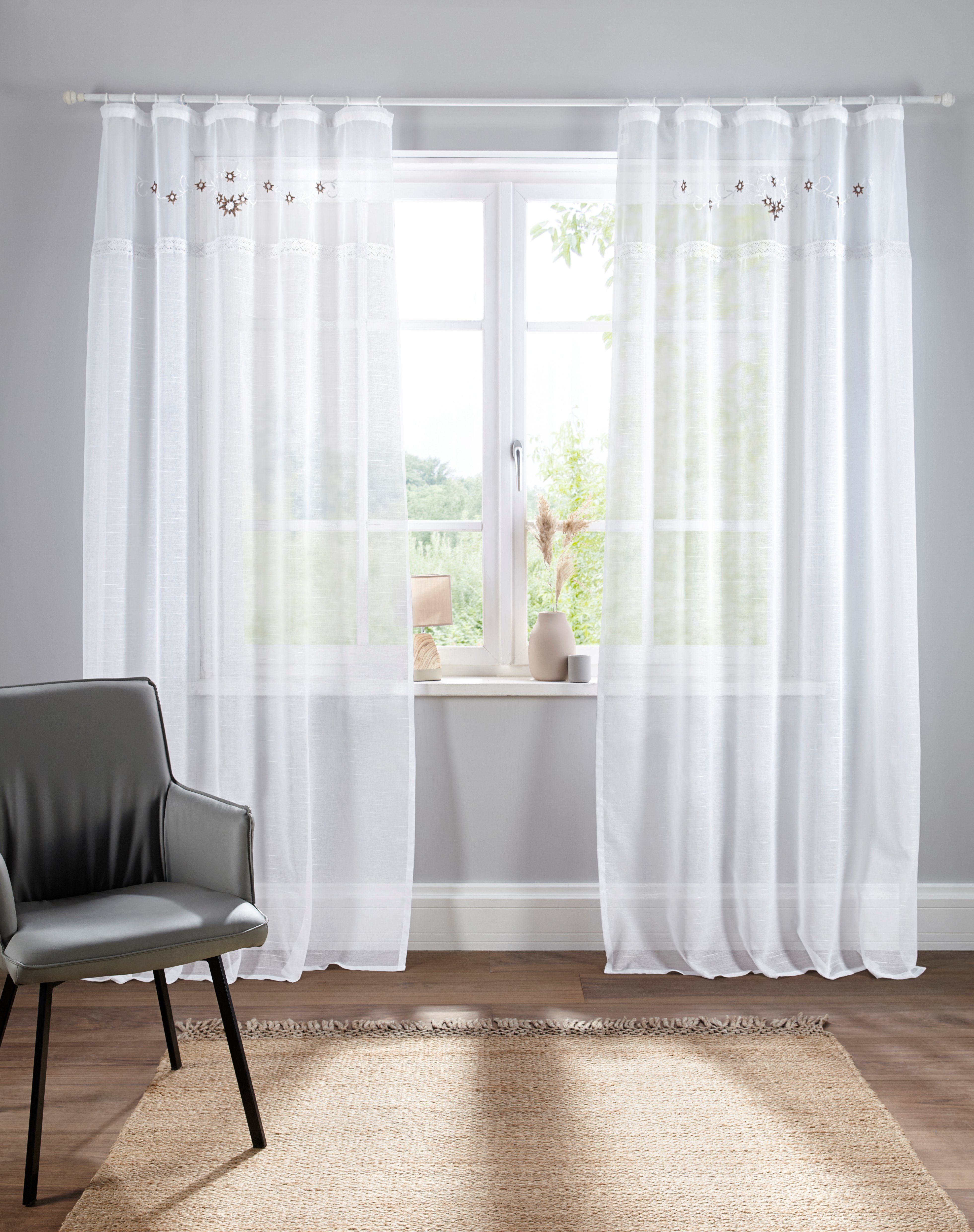 Home mit Elma, St), Leinen Stickerei Voile, (1 affaire, Gardine Kräuselband Optik transparent, transparent,