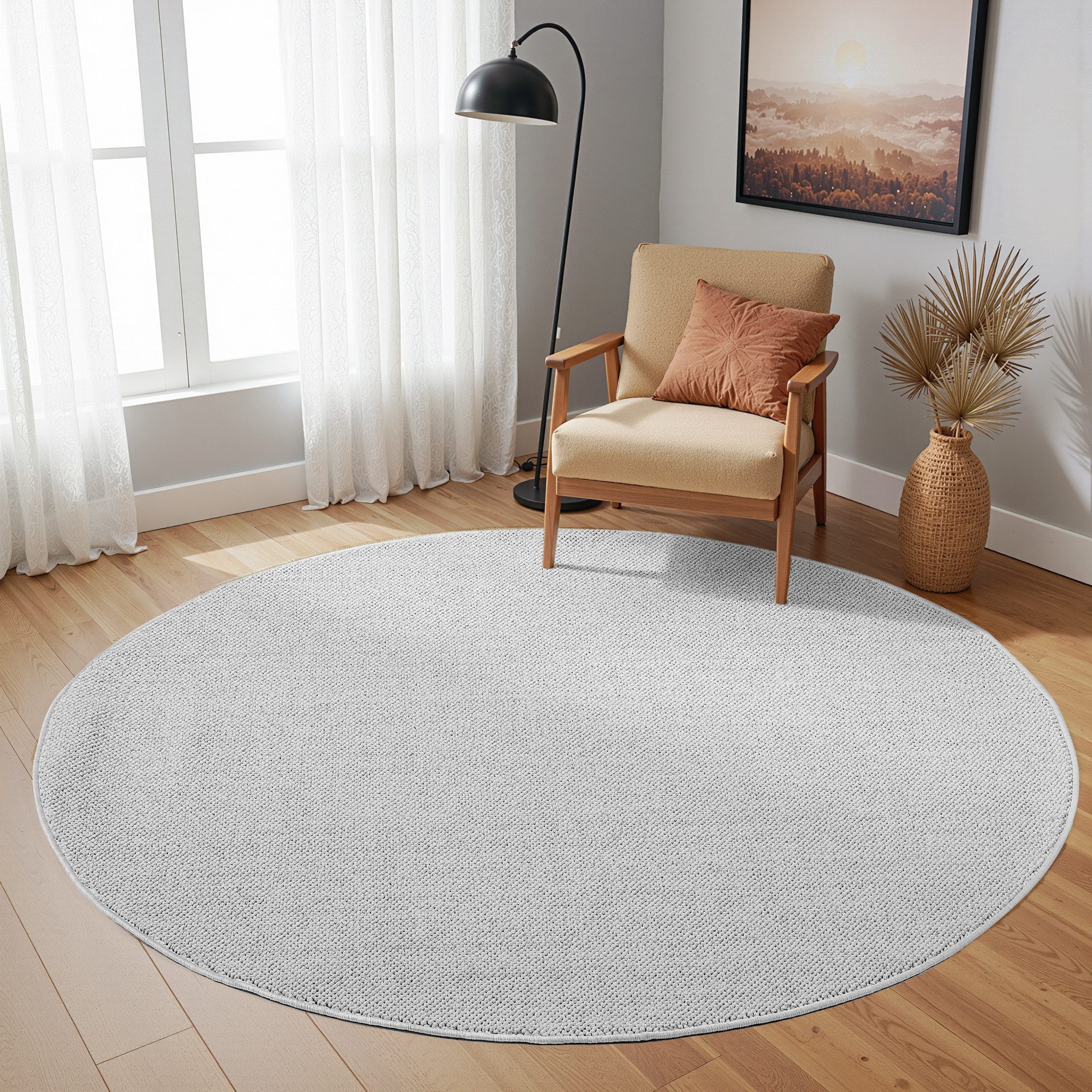 SIMPEX24 Teppich Unicolor, Rund, Höhe: 7 mm, Schlingenteppich Schlafzimmer Einfarbig Meliert Design