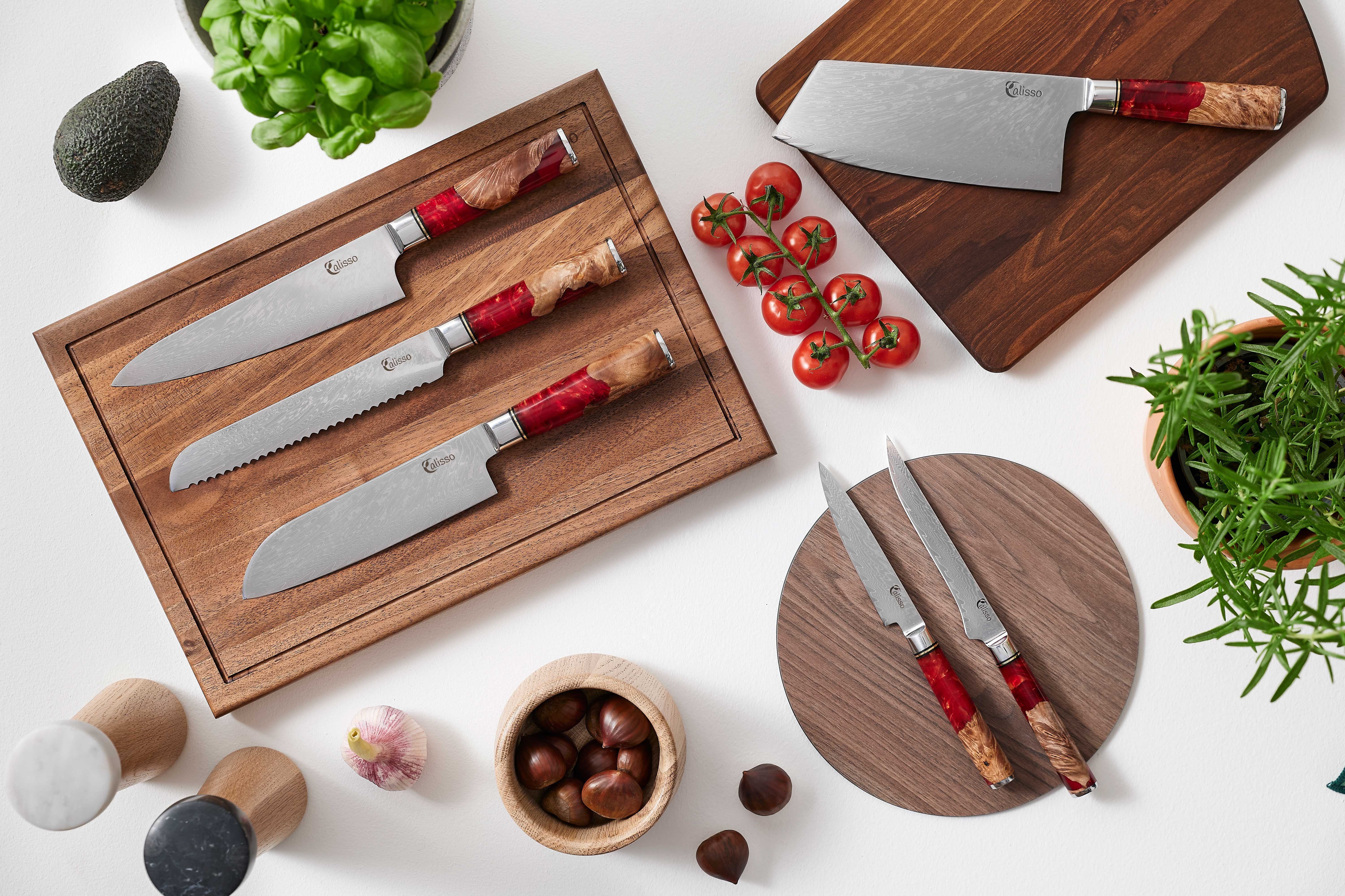 Damastmesser Set, Küchenmesser (Advanced Messer-Set Line Messerset 6-tlg), Messer Damaszener Calisso Ruby