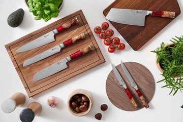 Calisso Messer-Set Ruby Line Küchenmesser Damastmesser Messerset (Advanced Set, 6-tlg), Damaszener Messer