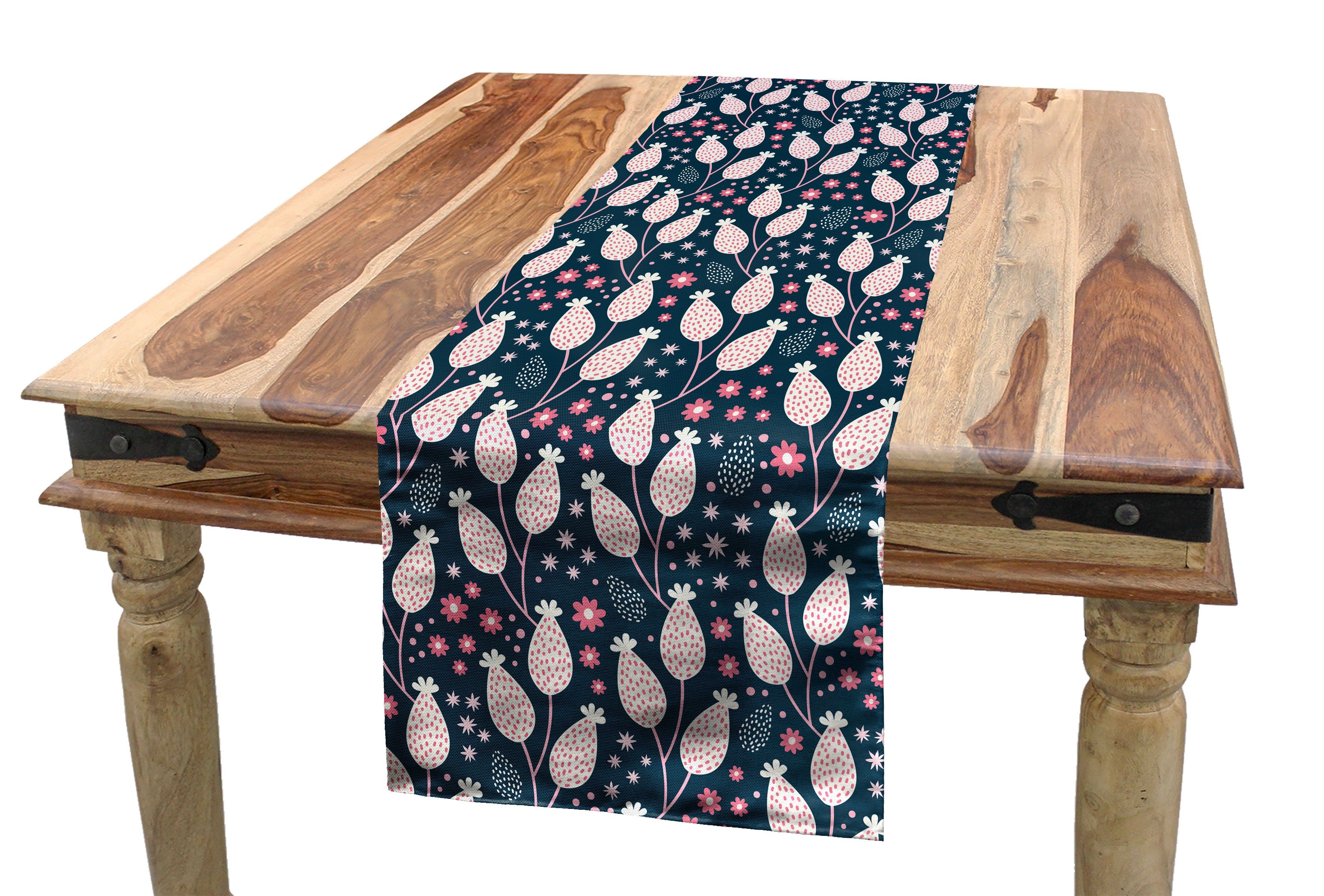 Abakuhaus Tischläufer Esszimmer Küche Rechteckiger Dekorativer Tischläufer, Blumen Blooming Petals Dots