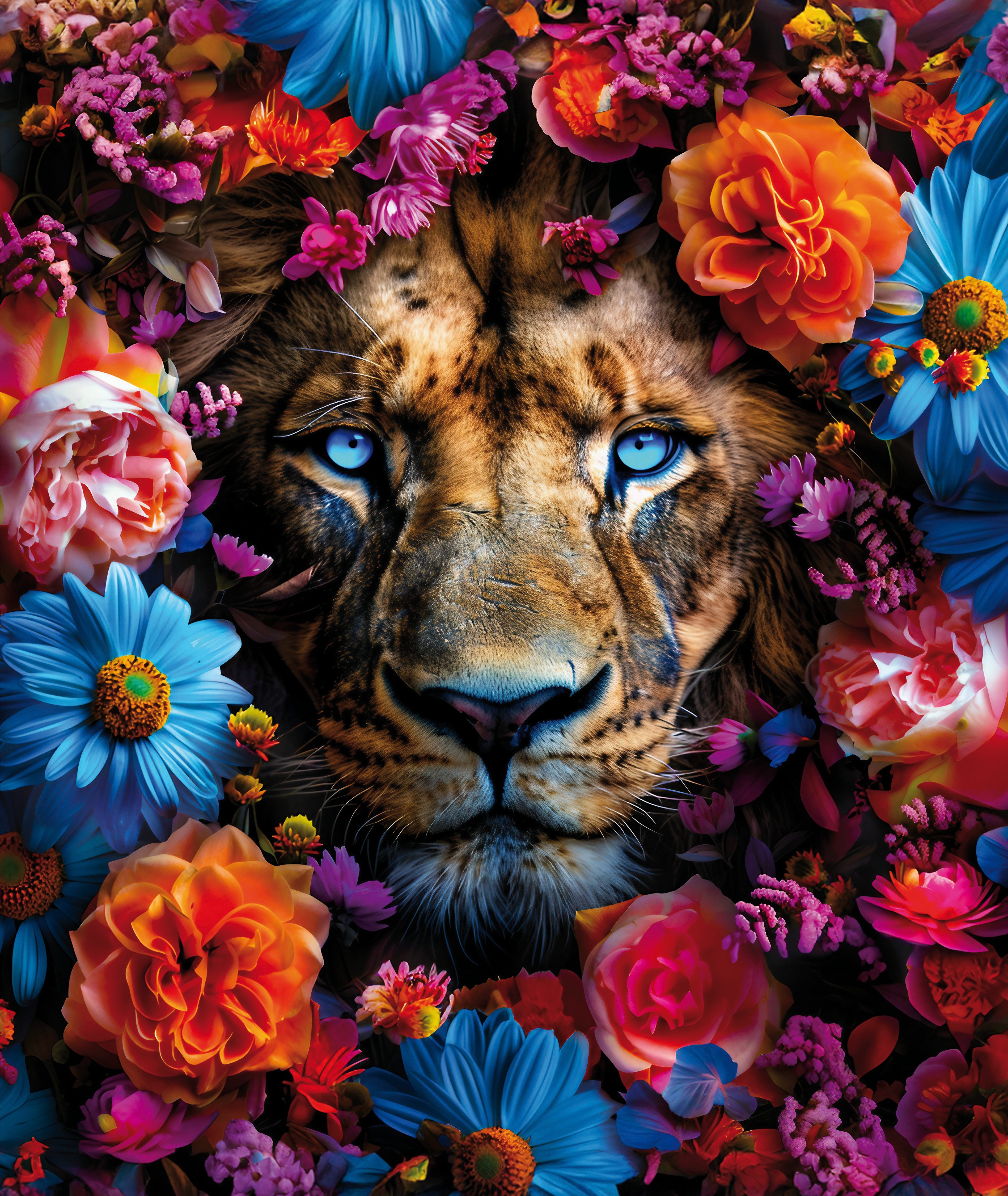 Bönninghoff Leinwandbild, Blumen, Blumenbilder, Kunst, Löwe, Löwen, Pflanzen, Pflanzenbilder, Raubkatzen, Tiere (1 St)