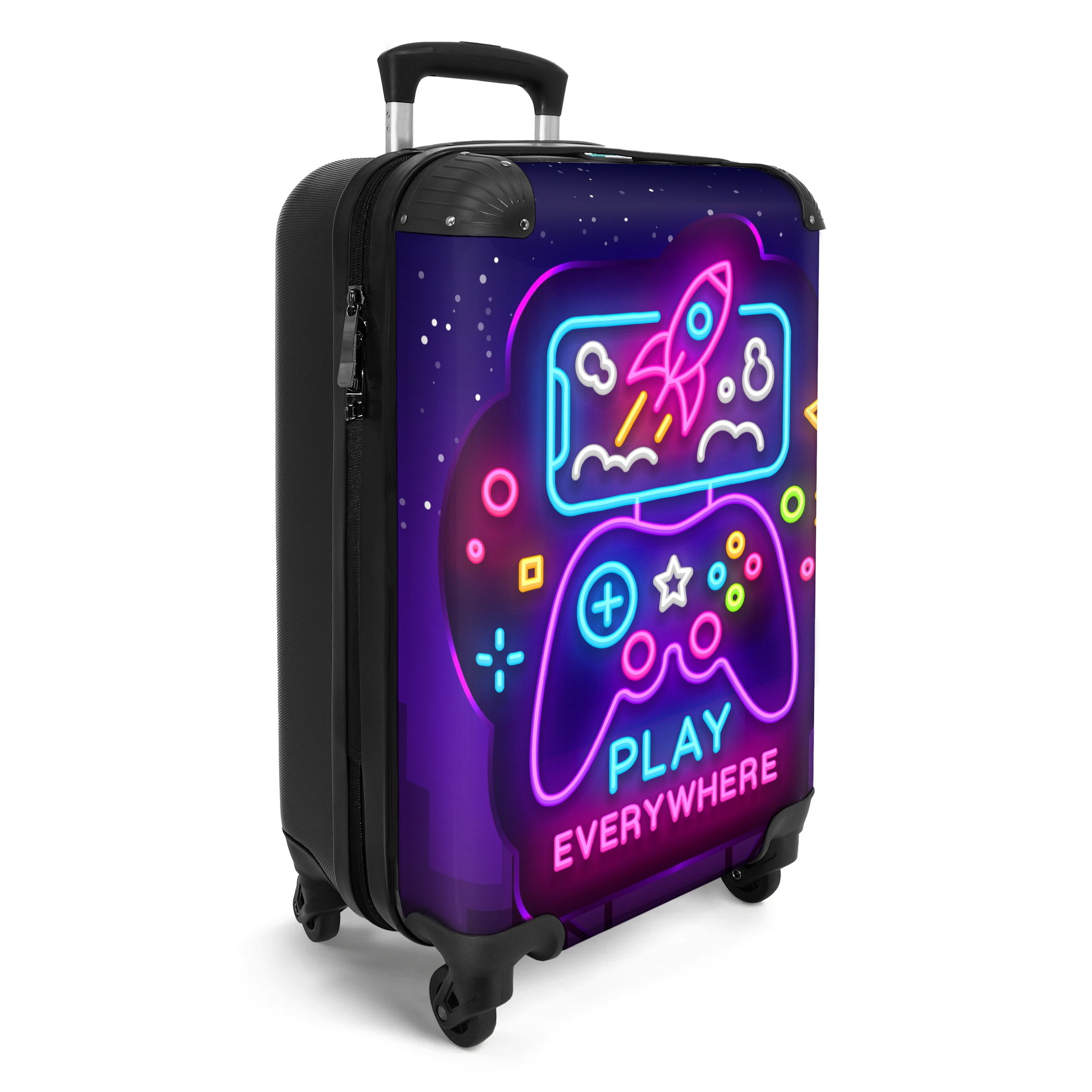 NoBoringSuitcases.com© Kinderkoffer Spiele - Konsole - Neon - Jungen 55x35x20cm, Handgepäck Koffer, Hartschalenkoffer Kinder, Reisekoffer Jungen