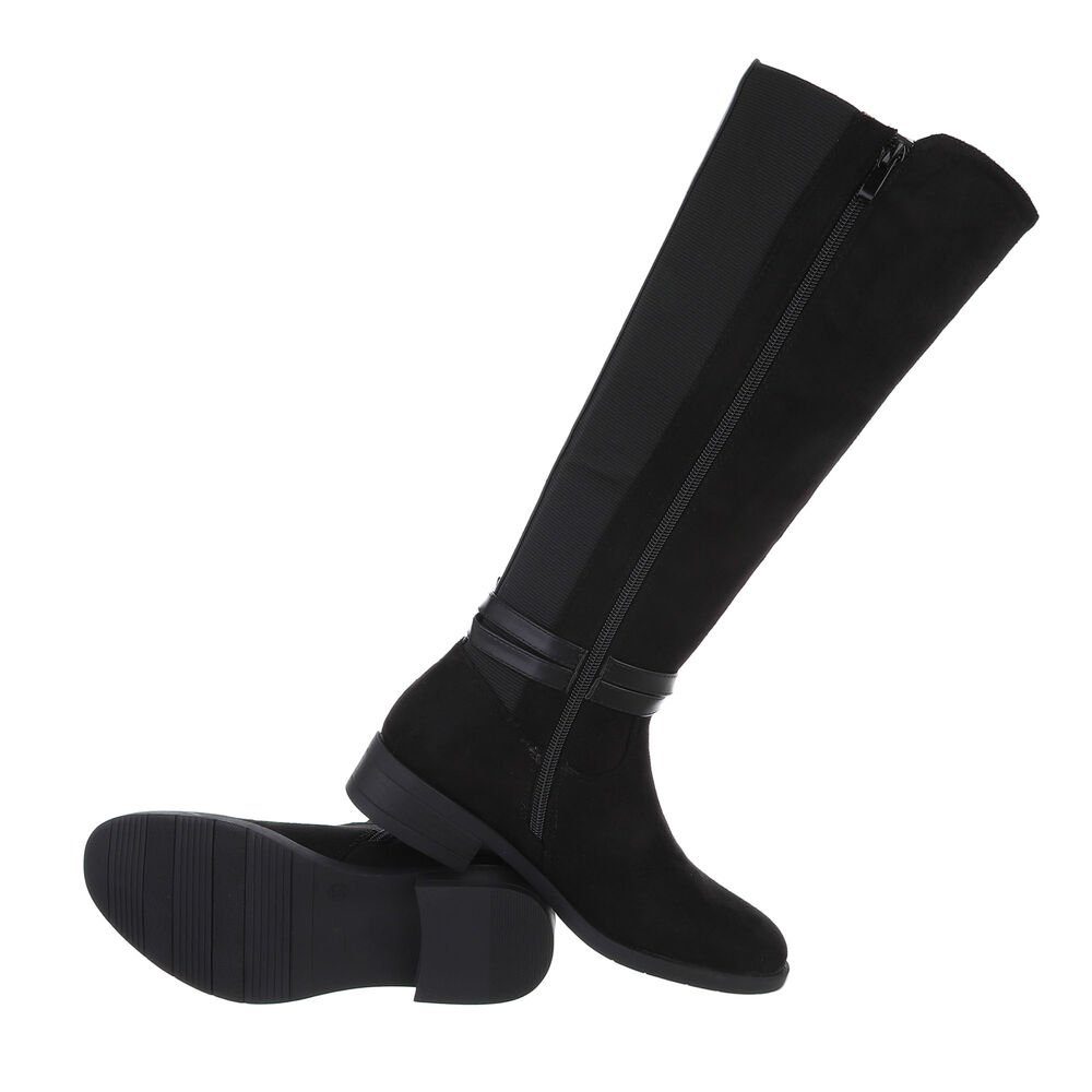 Ital-Design Damen Freizeit Stiefel Blockabsatz Flache Stiefel in Schwarz günstig online kaufen