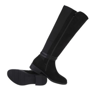 Ital-Design Damen Freizeit Stiefel Blockabsatz Flache Stiefel in Schwarz