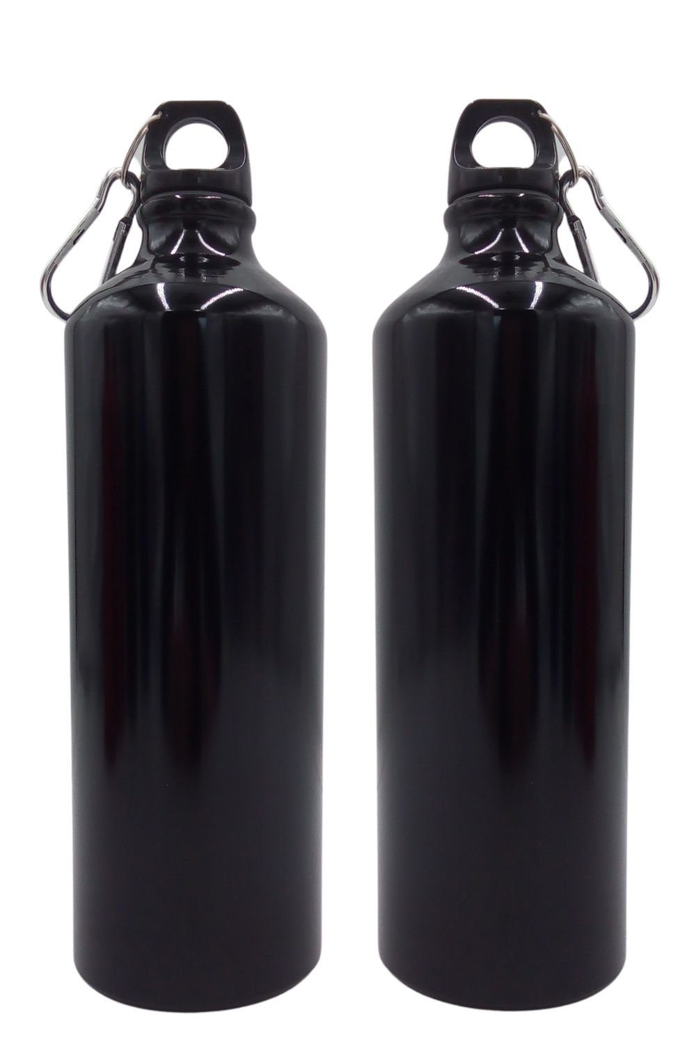 Sp 1Liter BURI glänzend Karabiner Alu Trinkflasche 2x schwarz Wasserflasche Trinkflasche