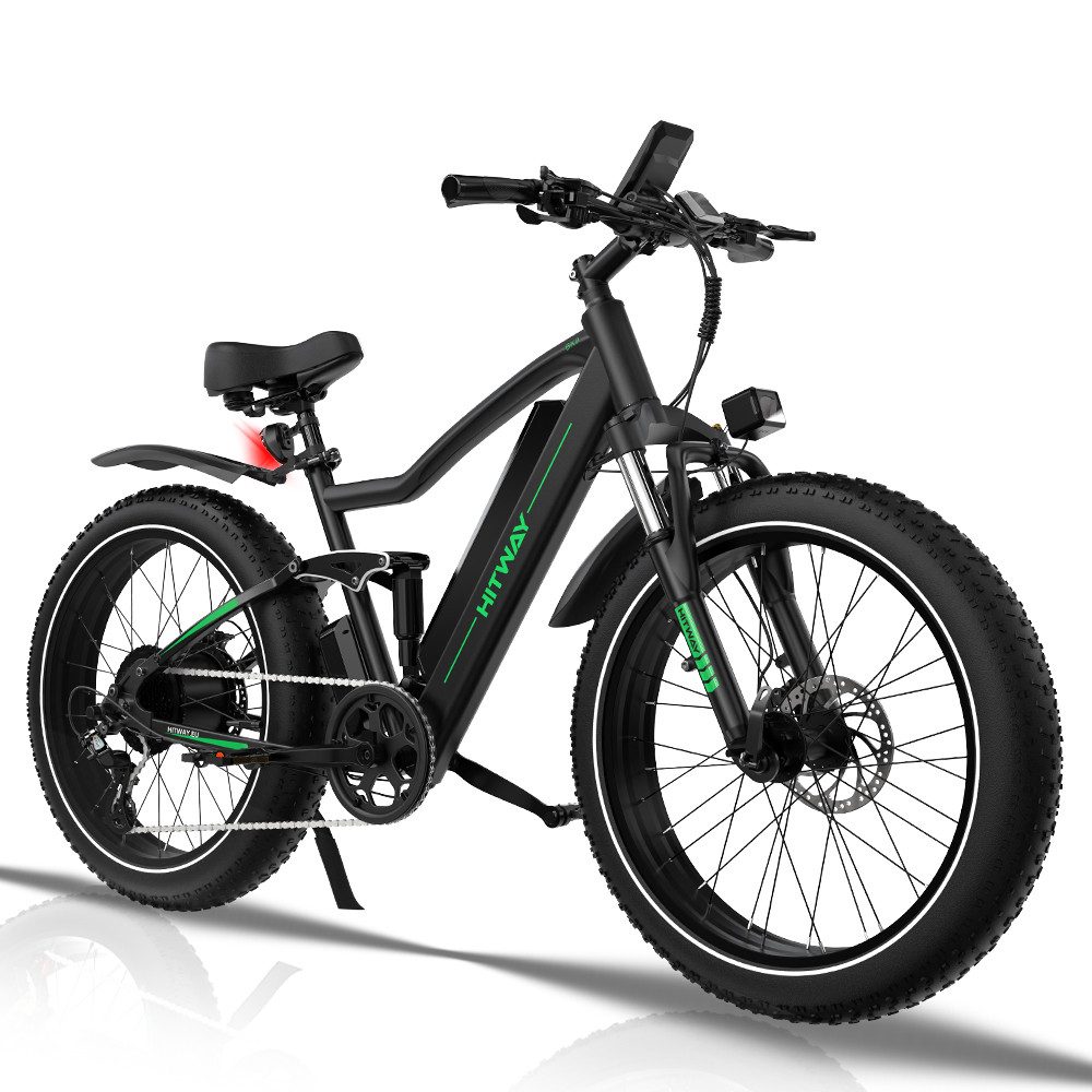 HITWAY E-Bike Mountainbike 26*4 Zoll off-road Elektrofahrrad EMTB bis zu 150km 48V15AH, 7 Gang Shimano, Kettenschaltung, 250W Starker bürstenloser Motor, 720 Wh, pedelec 7-Gang-Shimano mit Stoßdämpfer vorne und hinten mit APP