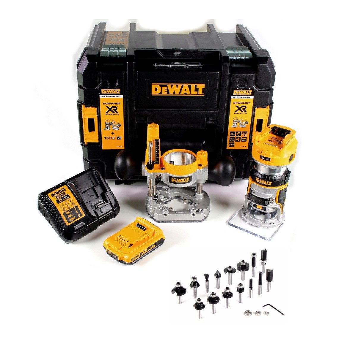DeWalt Oberfräse DCW 604 D1 Akku Kombifräse 18V 55mm + 1x Akku 2,0 Ah + 1x