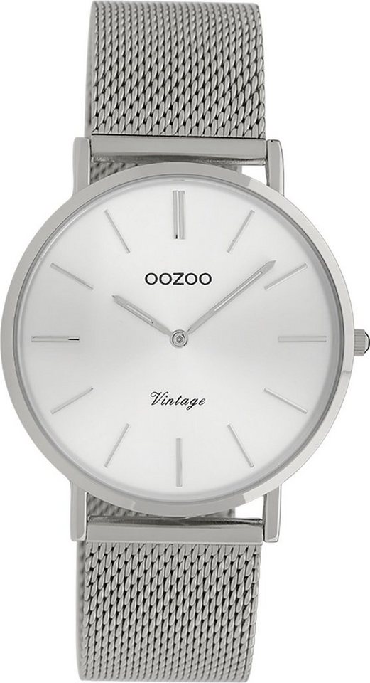 OOZOO Quarzuhr Oozoo Damen Armbanduhr silber Analog, Damenuhr rund, mittel  (ca. 36mm) Edelstahlarmband, Fashion-Style