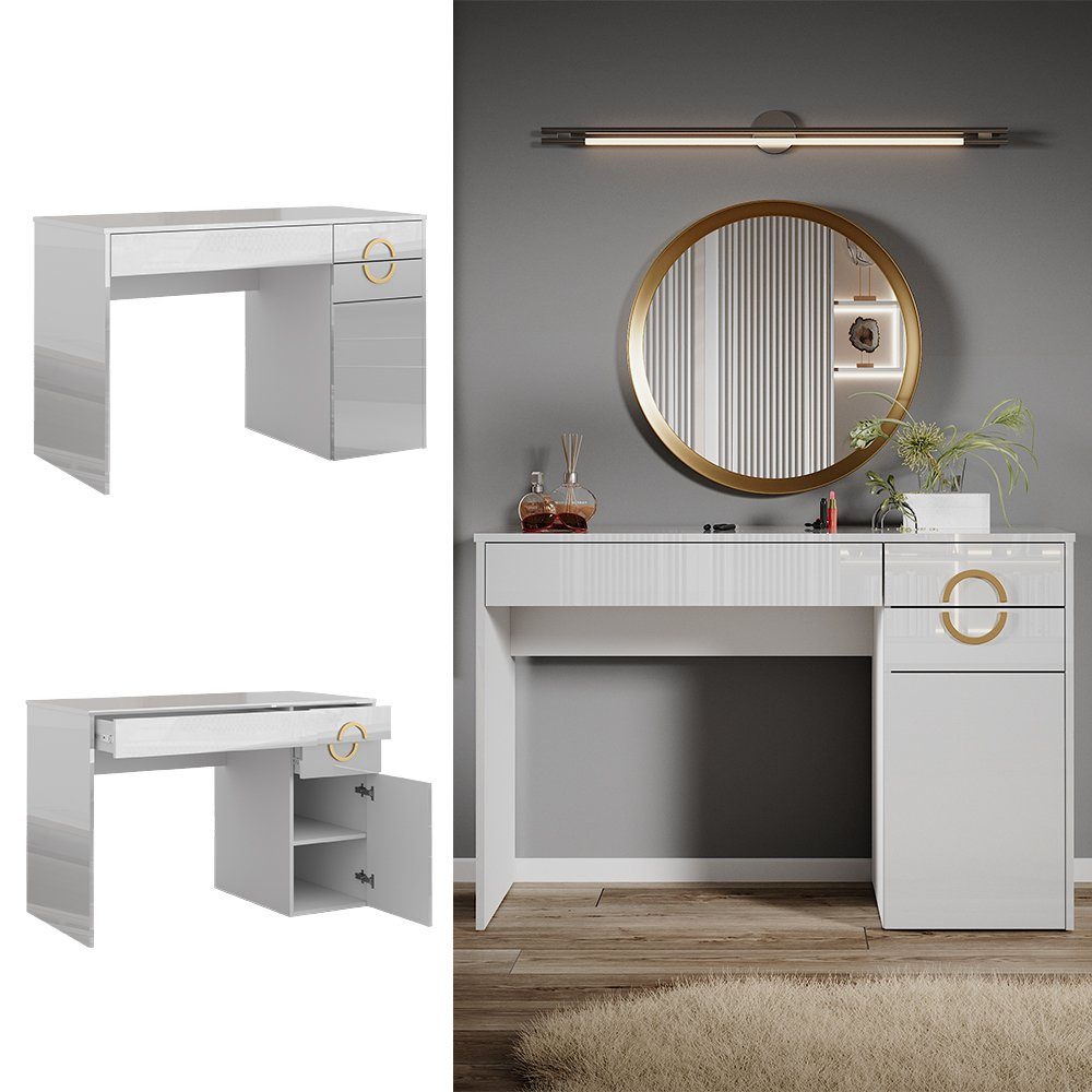 Vicco Schminktisch Adela, Weiß Hochglanz, 115 cm mit 3 Schubladen günstig online kaufen