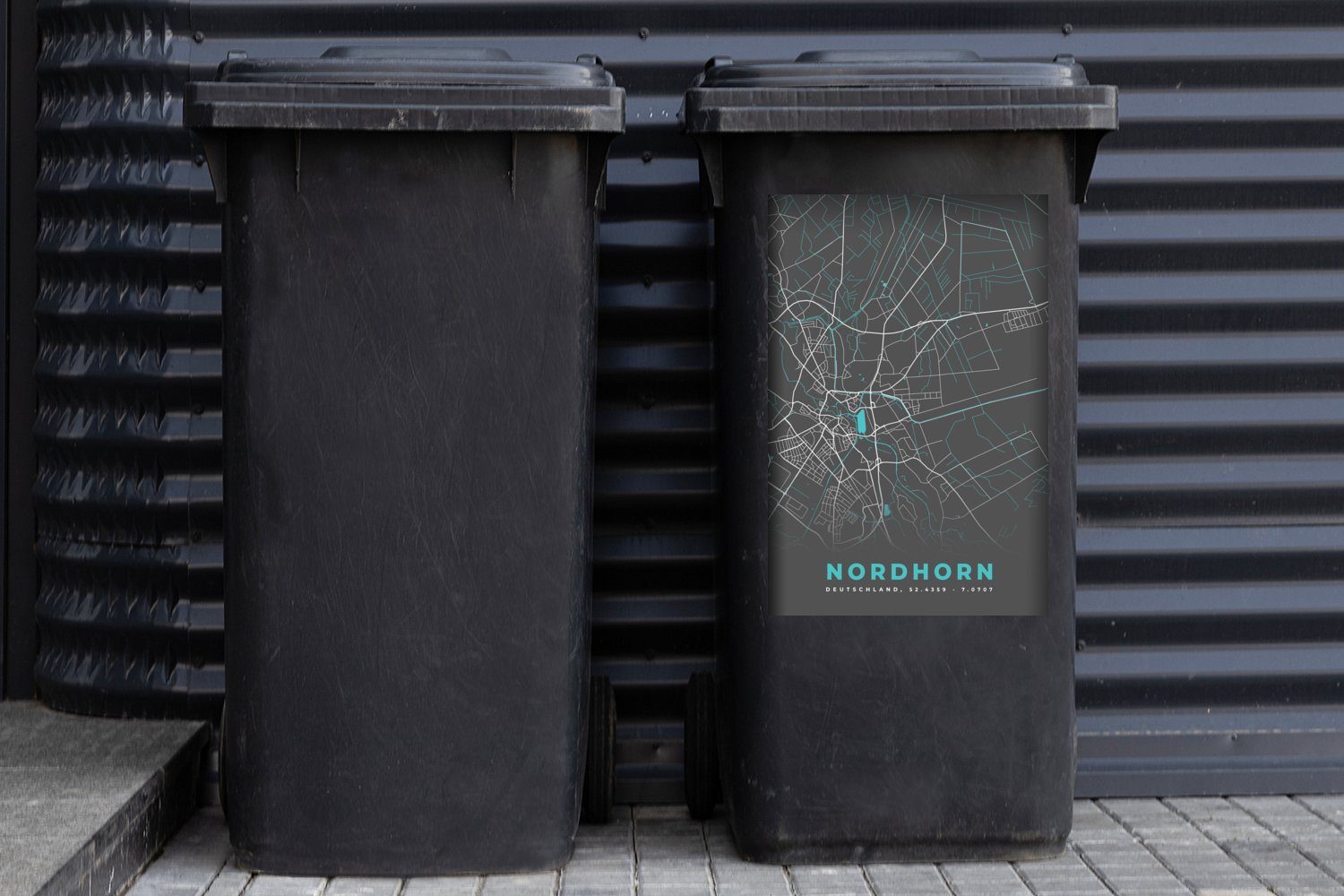 - - (1 Blau Sticker, Stadtplan Container, - St), Abfalbehälter - Mülltonne, Karte Nordhorn Mülleimer-aufkleber, Deutschland Wandsticker MuchoWow