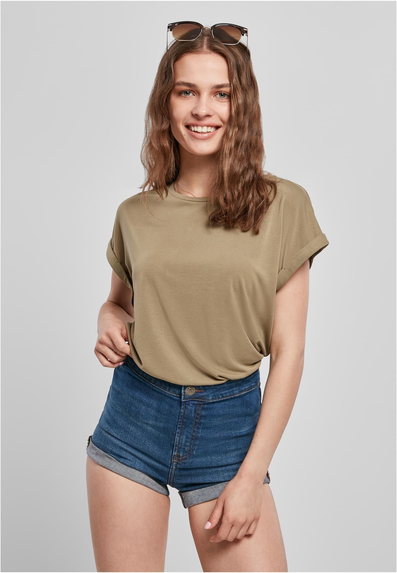 Kurzarmshirt Ladies Tee (1-tlg) CLASSICS Extended khaki Modal Damen URBAN Shoulder