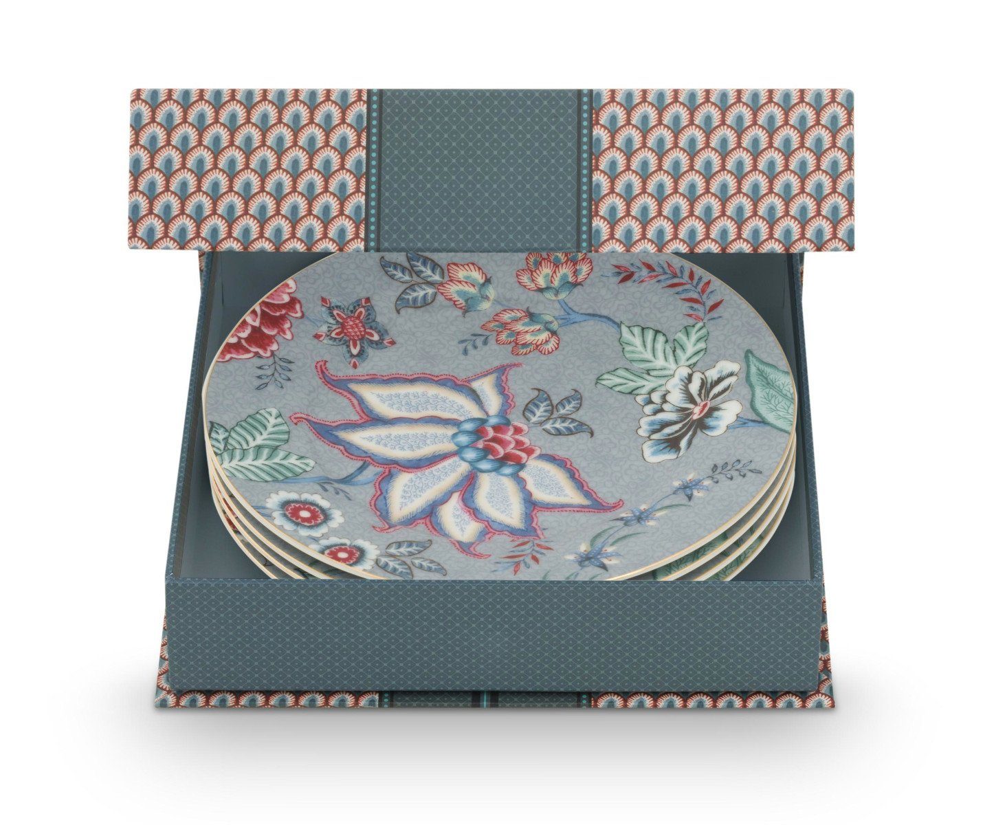 PiP Studio Teller-Set Flower Festival Gebäckteller light blue 17cm Set4, Porzellan, Set/4 Plates Flower Festival Light Blue 17cm