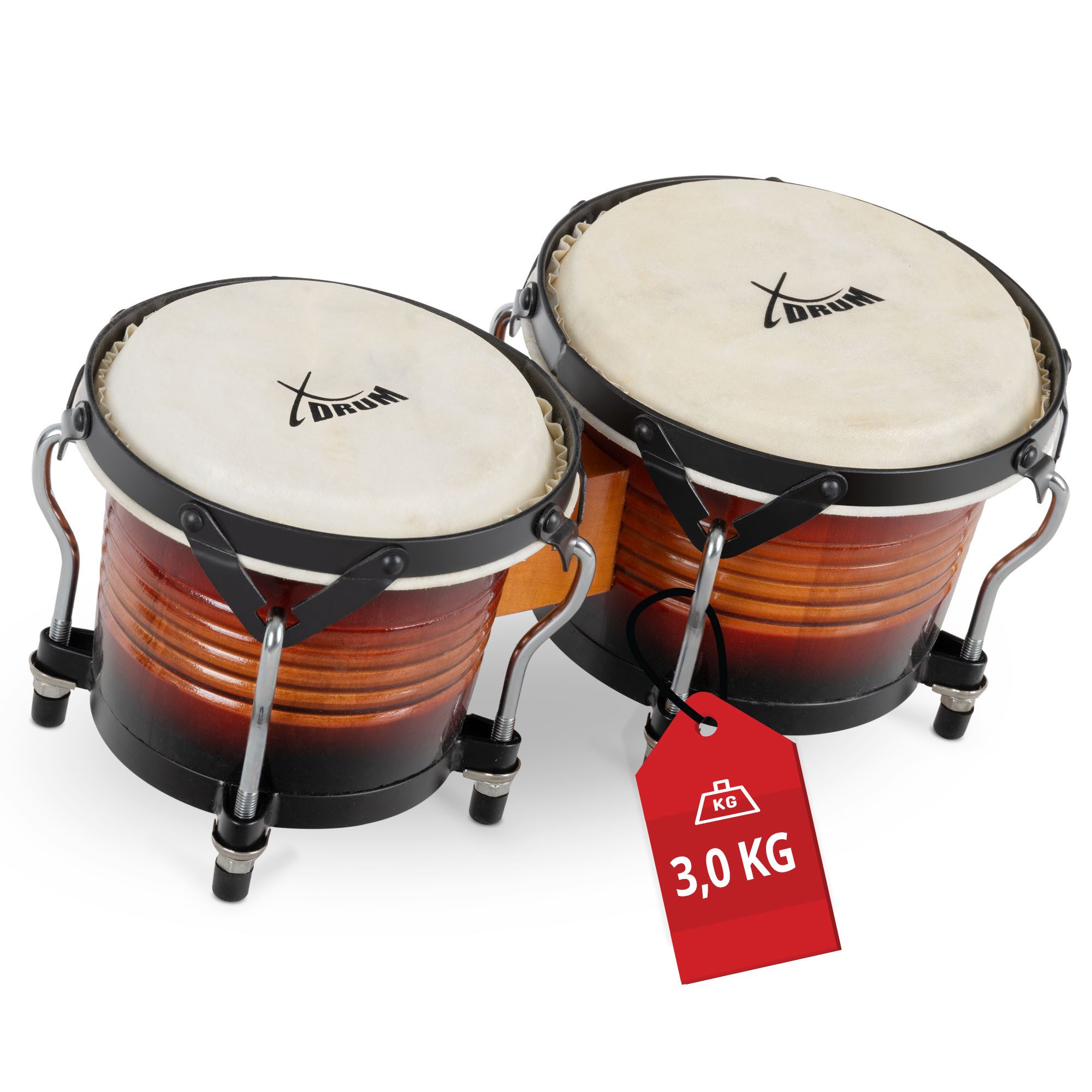 XDrum Bongo Pro - 6,5" Macho und 7,5" Hembra, mit stimmbaren Naturfellen - Holz: Birke
