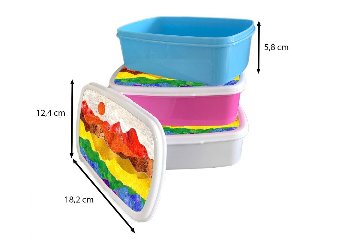 Erwachsene, Brotdose Marmor, Kunststoff, Mädchen, Stolz (2-tlg), Kunststoff Lunchbox Snackbox, - Regenbogen MuchoWow für Kinder, rosa Brotbox -