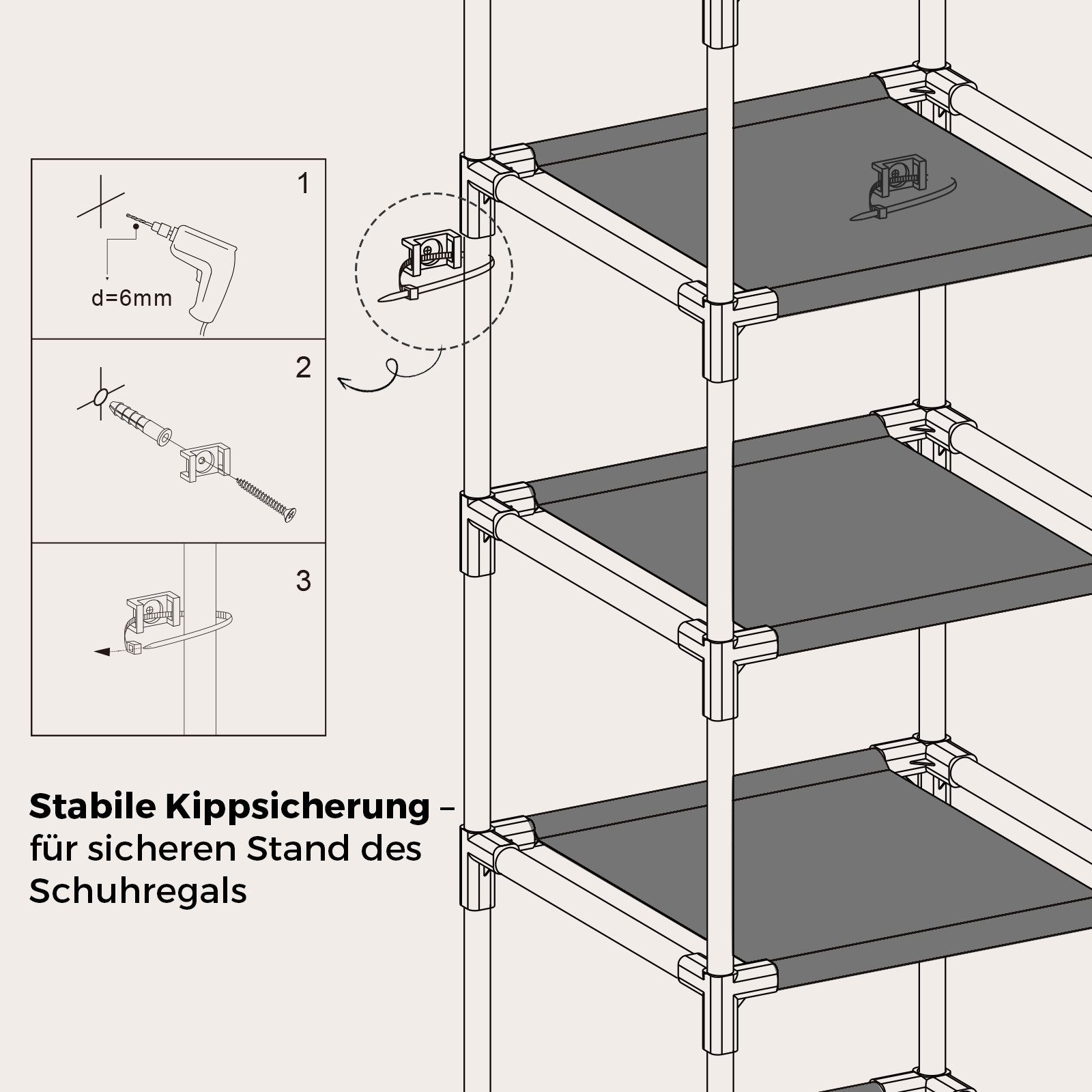 Sekey Schuhregal Schuhregal Schmal Hoch Schuhaufbewahrung Schuhständer mit 10 Ebenen, Schuhschrank für 10-20 Paar Schuhe, Metallgestell Vliesstoff – Bild 4 von 5