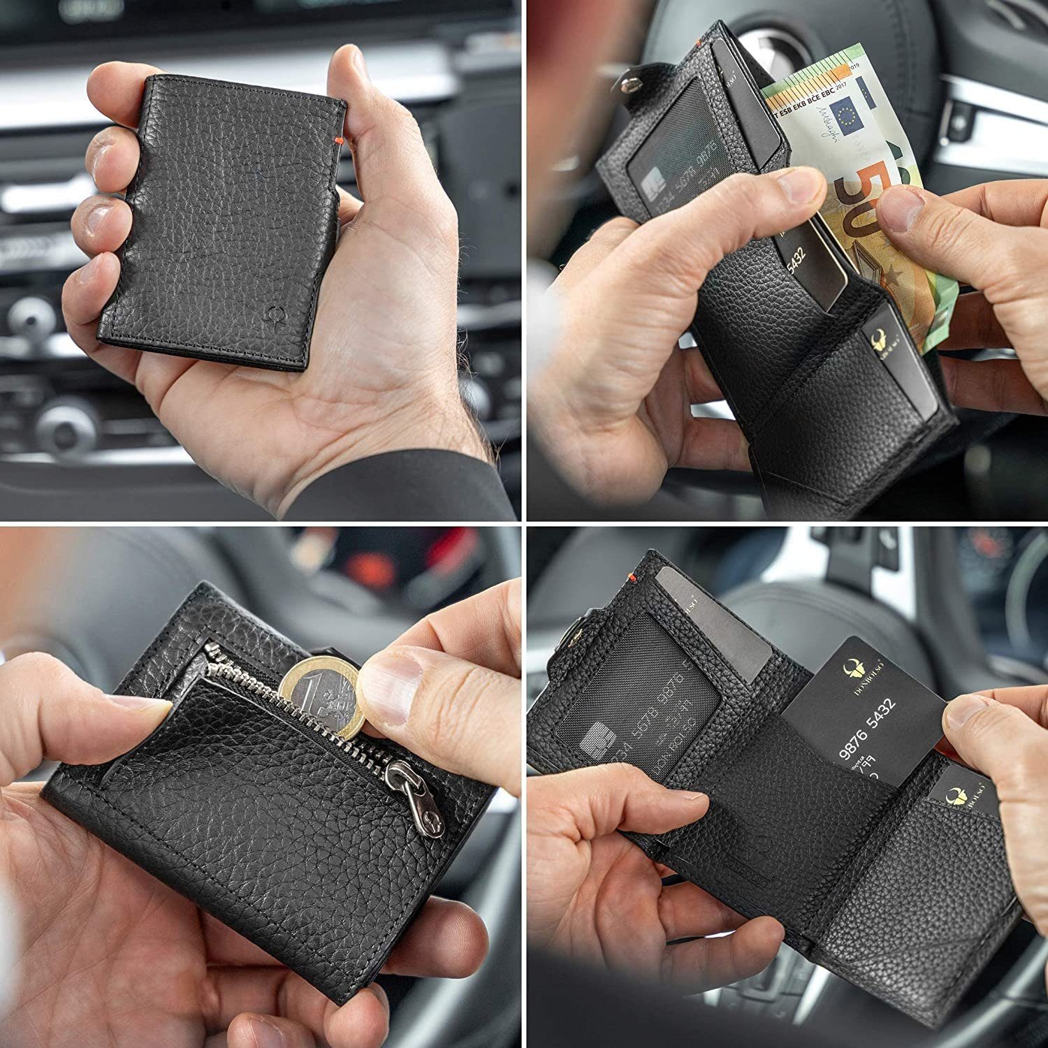 Donbolso Slim Mini Schutz S Ledergeldbörse Wallet Münzfach Geldbörse mit Carbon Karten, RFID 11 Münzfachmodernleder Mit