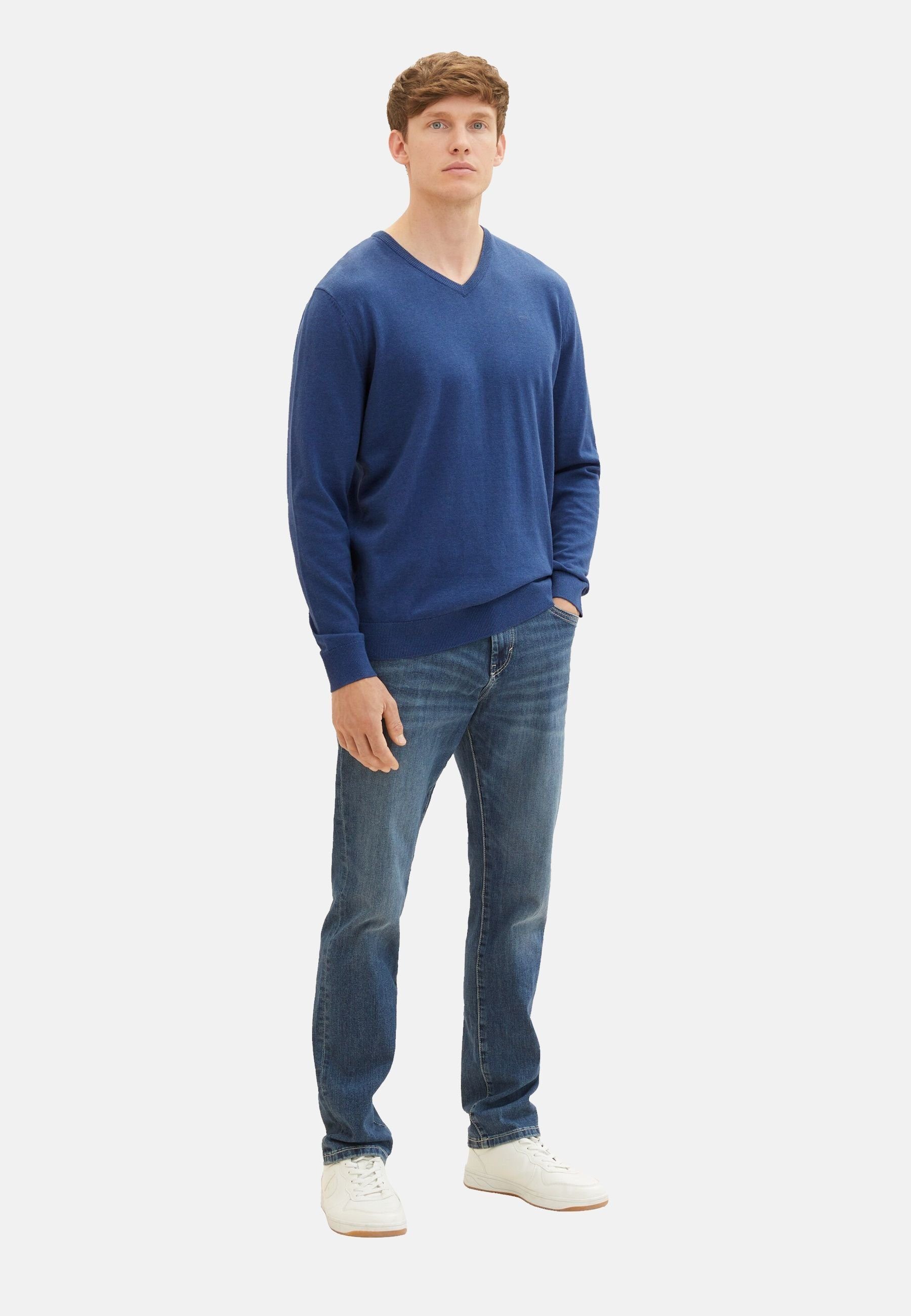 blau TAILOR Sweatshirt (1-tlg) TOM mit meliert Sweatshirt Rippbündchen Pullover