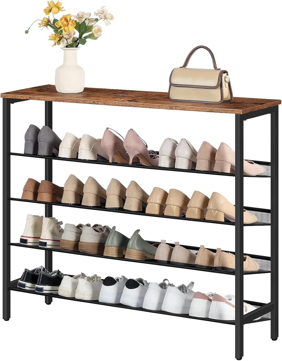 Hoobro Schuhregal 5-lagiges Schuhschrank, Verstellbares Schuhablage, Flach und Neigbar, 100 x 30 x 85 cm