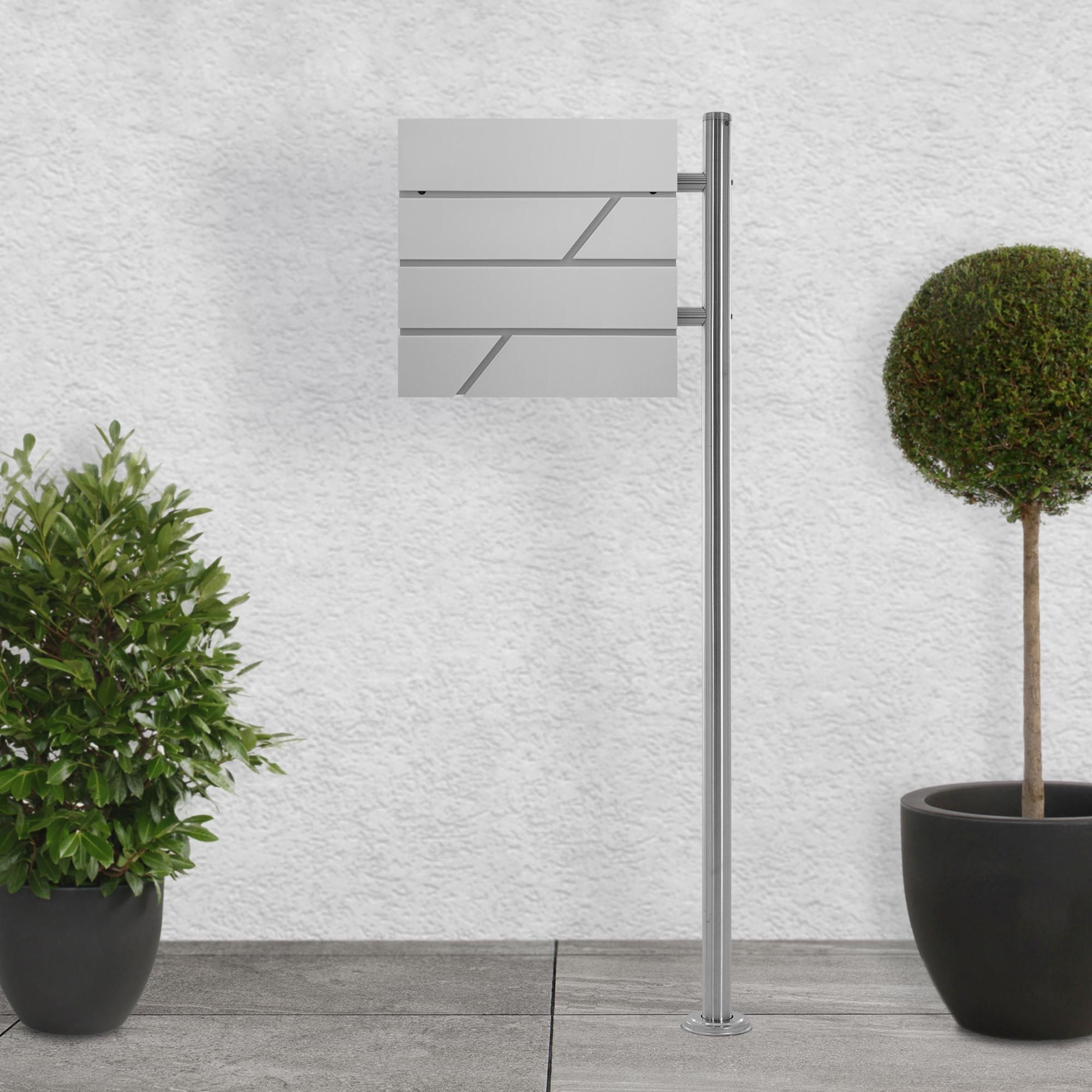 ML-DESIGN Standbriefkasten Wandbriefkasten Briefkasten Postkasten mit Zeitungsfach inkl. Standfuß, Briefkastenanlage mit Standfuß Silber 120 cm Mailbox mit Pfosten