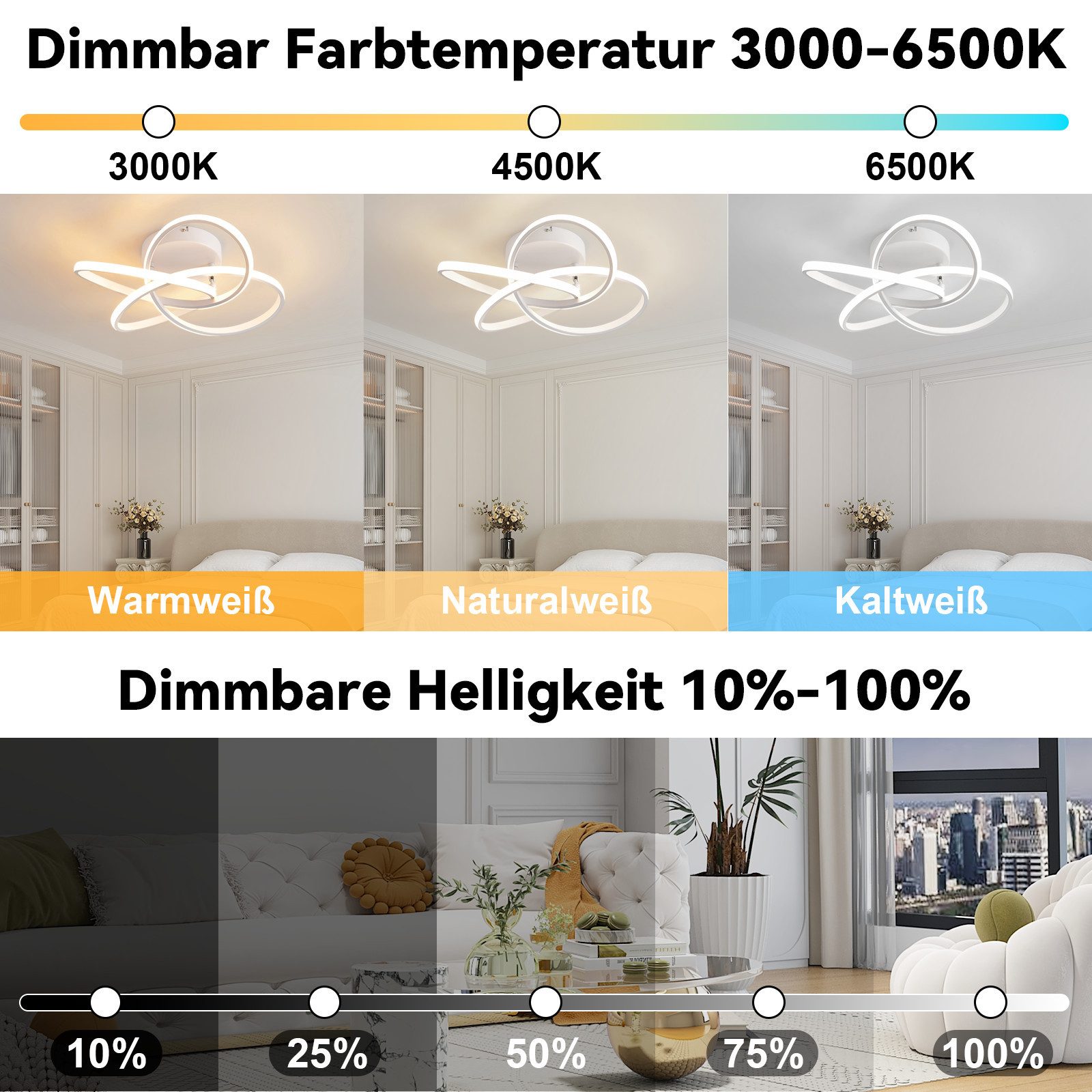 Nettlife LED Deckenleuchte Schlafzimmer Schwarz/Weiß Dimmbar günstig online kaufen
