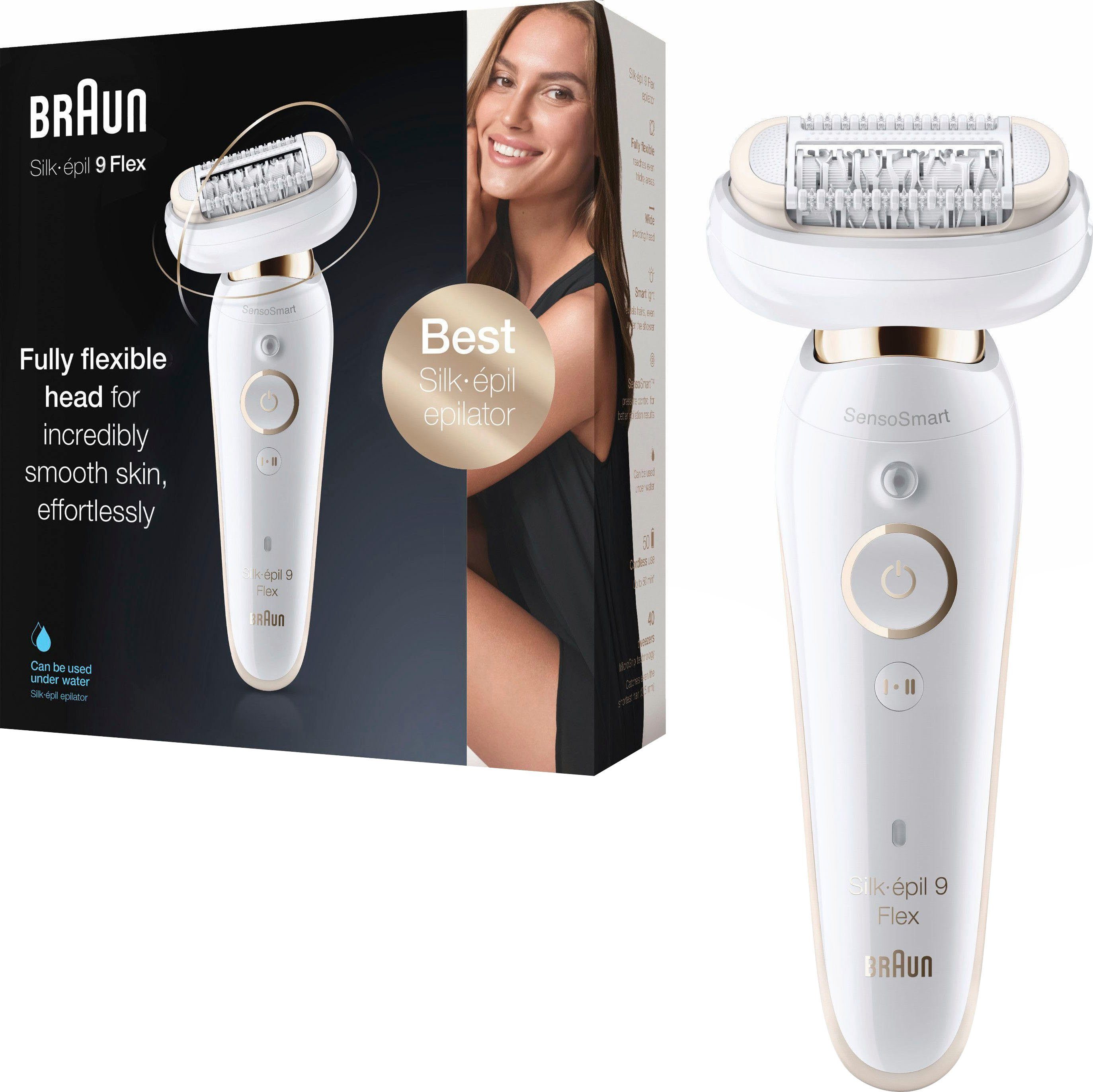 Braun Epilierer Silk-épil 9 Flex 9-001, kabellose Wet & Dry-Epilation, breiter Kopf mit 40 Pinzetten | Epilierer