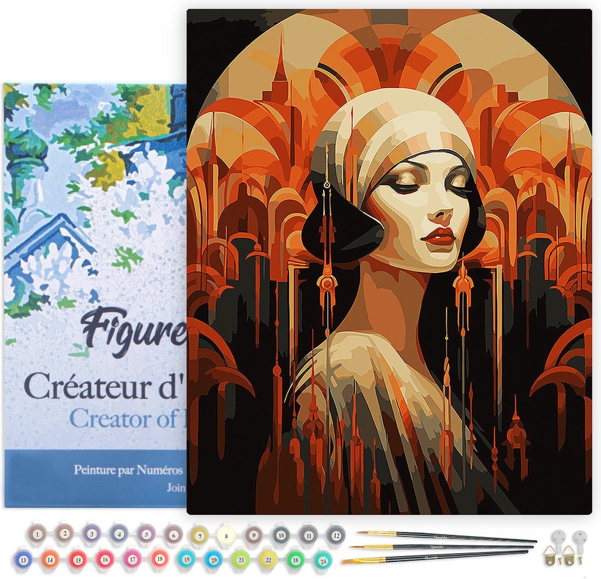 Figured'Art Malen nach Zahlen Art Deco Frau - 40x50 cm Leinwand gerahmt