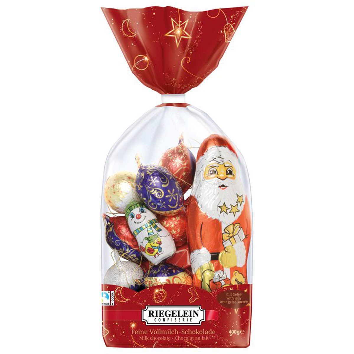 Riegelein Confiserie Schokolade, Riegelein Weihnachts Mischbeutel aus Vollmilchschokolade 400g