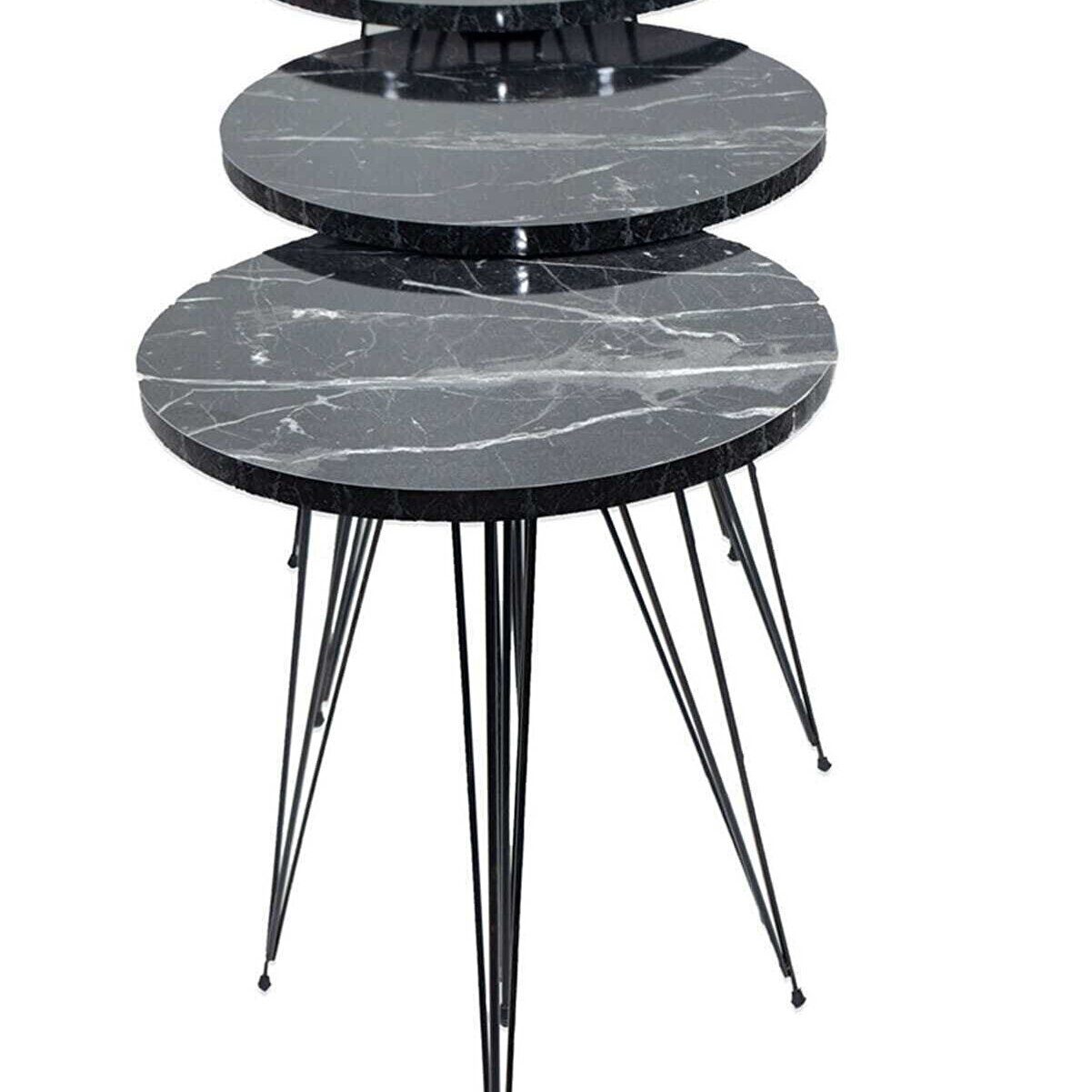 en.casa Couchtisch (3-St), 3er-Set, runde Tische, Metallgestell 90003162