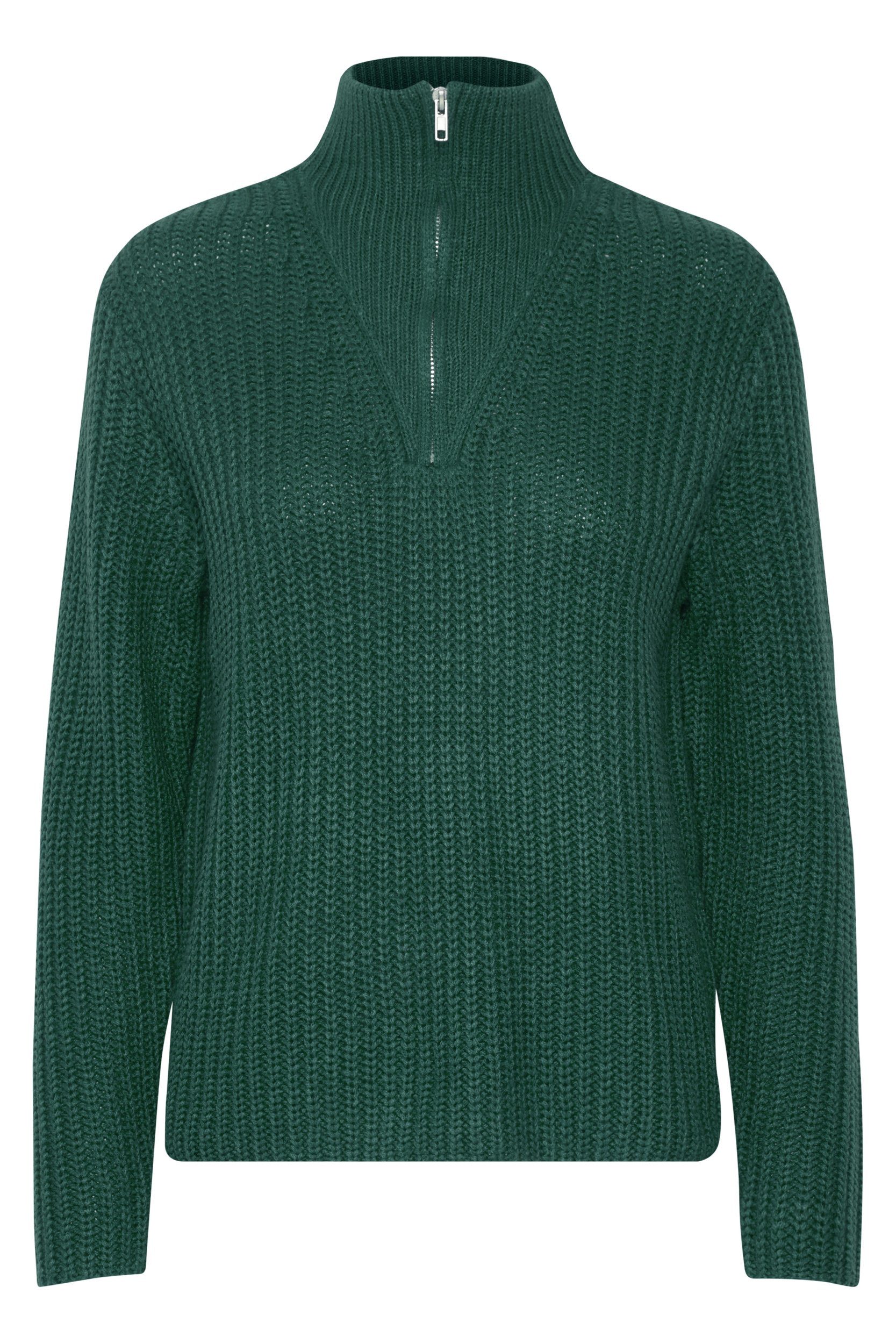 b.young Strickpullover Grobstrick Pullover Troyer Sweater mit Reißverschluss Kragen 6677 in Petrol