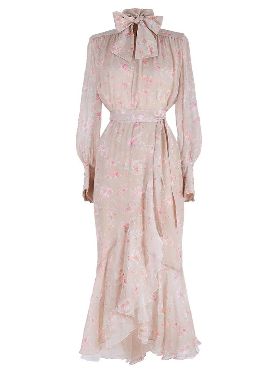 RUA & RUA Chiffonkleid Kleid aus Seide mit Floralem Print und Schleifenkragen