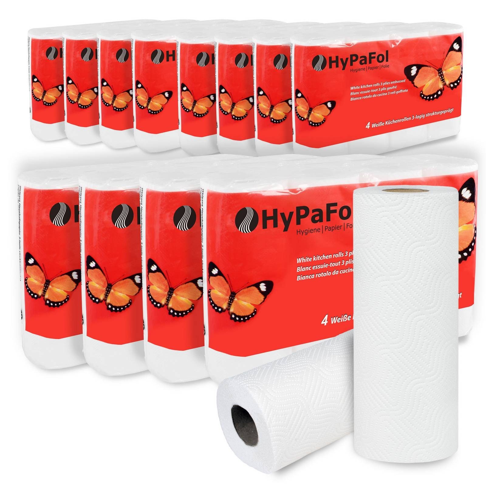 Hypafol Papierküchenrolle 100% Zellstoff, 3-lagig, 45 Blatt, weiß, 48 Rollen, Großhandelspack (48-St)