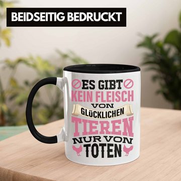 Trendation Tasse Trendation - Veganer Tasse Geschenk Es Gibt Kein Fleisch von Glücklichen Tieren Statement Vegetarier Geschenkidee Tierschutz Tierschützer